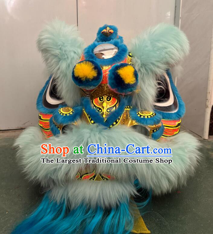 Dancing Lion Costume for Middle School Students Handmade Light Blue Fur Lion Head Chinese Lion Dance Prop