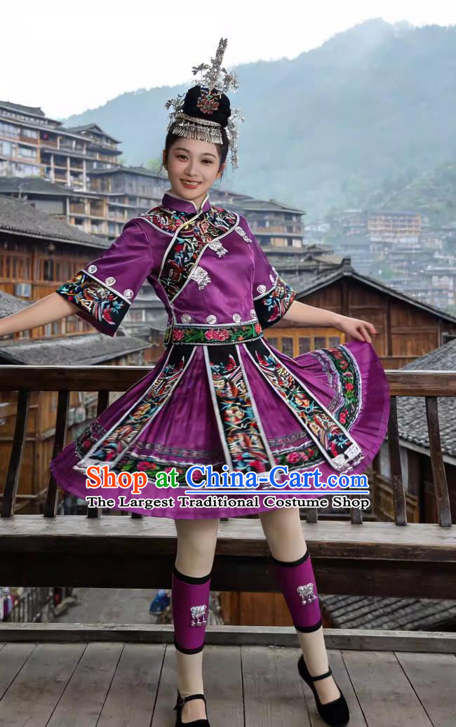 Purple Miao Ethnic Dance Costume Traditional Chinese Minority Performance Outfit For Women
