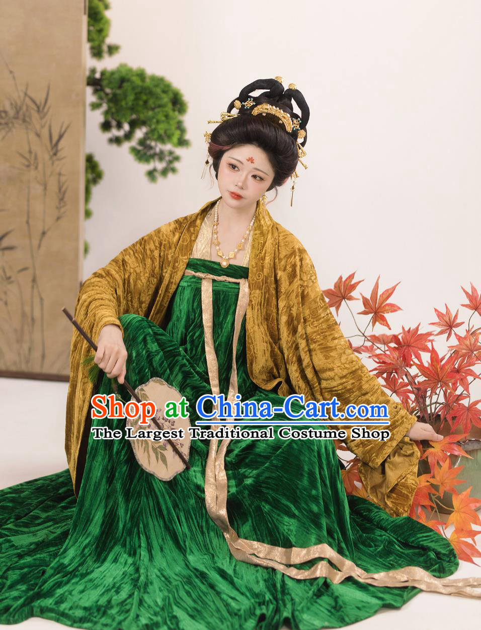 Tang Dynasty Noble Lady Velvet Hanfu Winter High-Waist Wide Sleeve Traditional Chinese Clothing Famen Temple Style