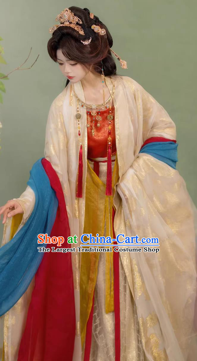 Traditional Chinese Clothing Gorgeous Gold Stamped Wide Sleeve Cape Dudou Skirt Hanfu Complete Set