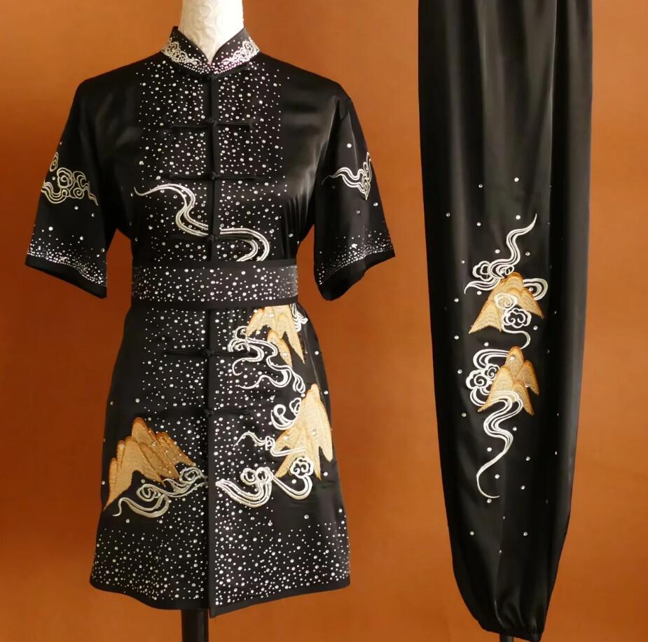 Black Changquan Uniform Embroidery Horse Year Martial Arts Performance Costume Wushu Competition Clothing