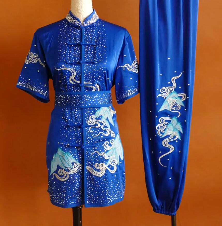 Embroidery Horse Year Martial Arts Performance Costume Wushu Competition Clothing Royal Blue Changquan Uniform