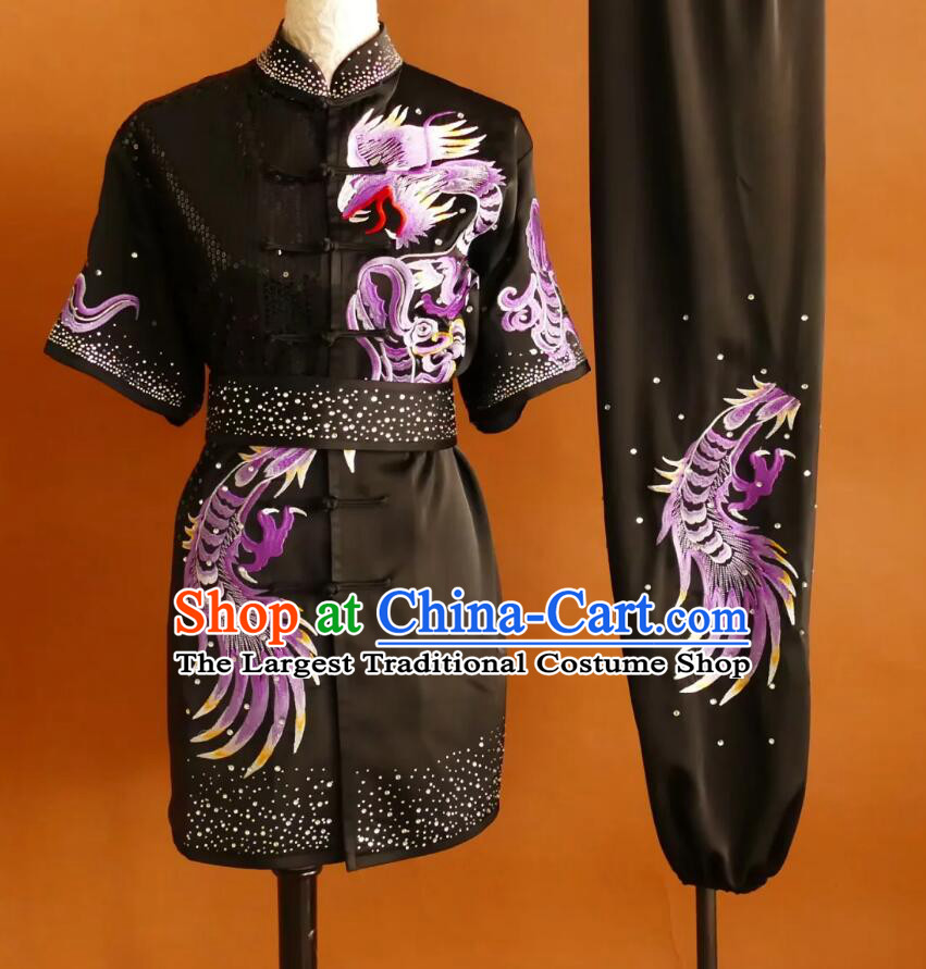 Wushu Competition Clothing Black Changquan Uniform Embroidery Dragon Martial Arts Performance Costume
