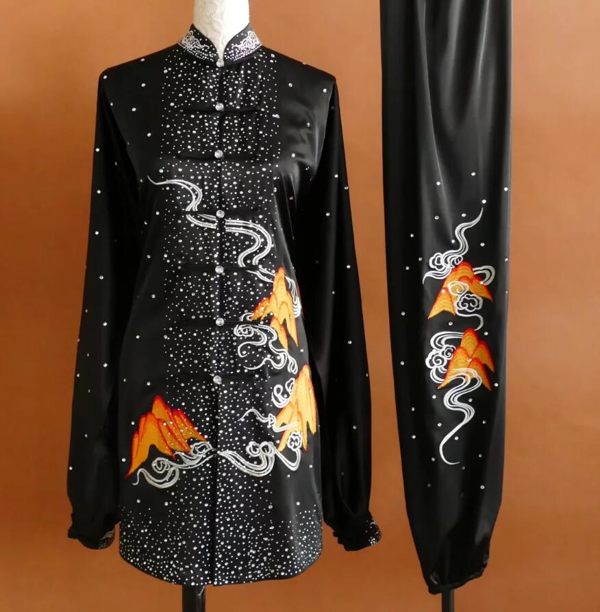 Tai Chi Performance Costume Chinese Wushu Competition Clothing Embroidery Horse Black Taiji Suit