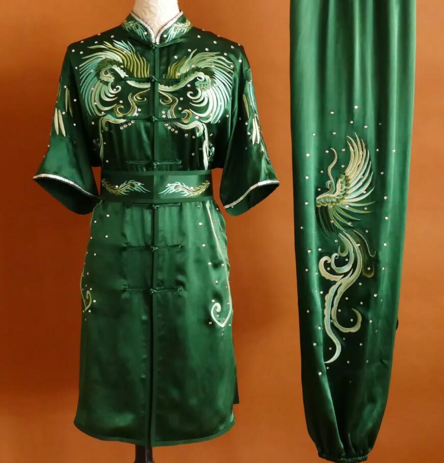 Martial Arts Performance Costume Chinese Wushu Competition Clothing Embroidery Phoenix Pure Silk Uniform