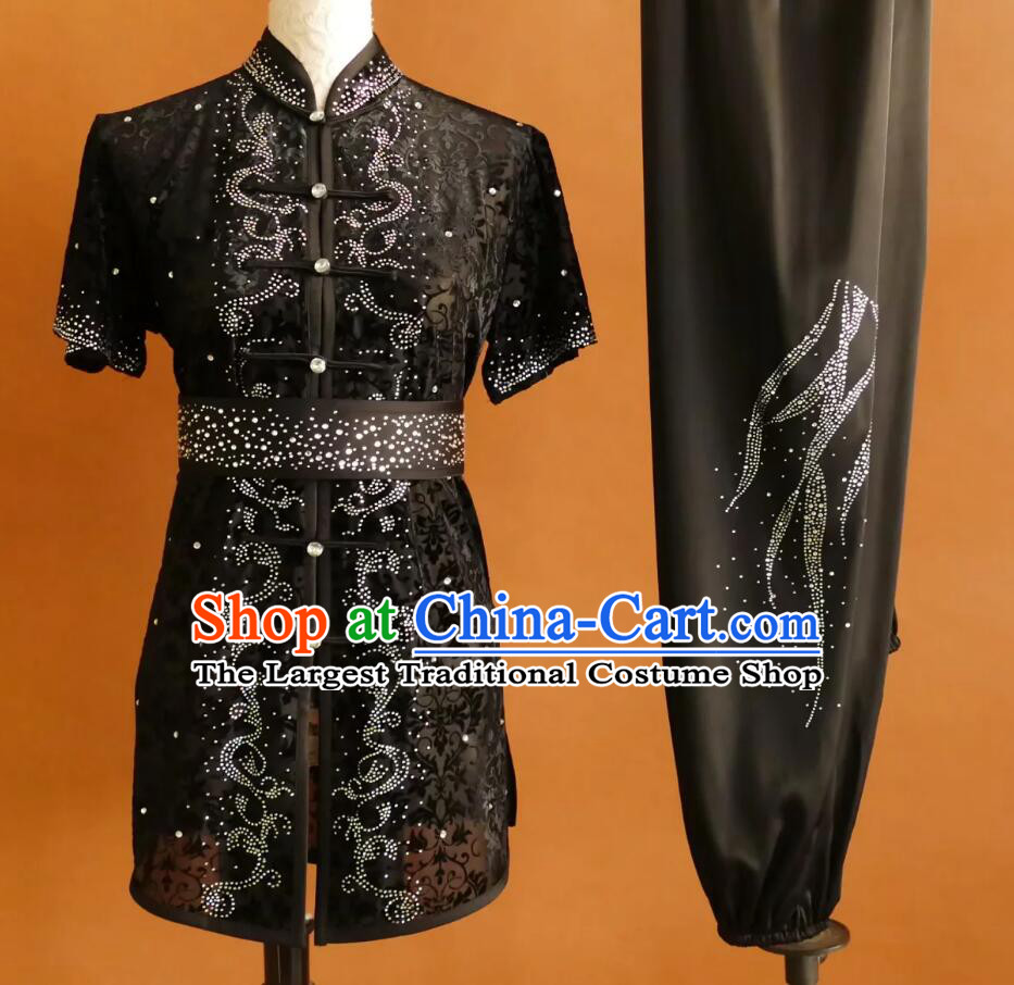 Martial Arts Clothing Flannel Rhinestone Changquan Competition Uniform Wushu Performance Costume