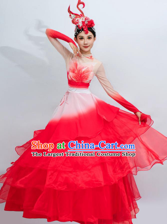 Opening Dance Large Swing Red Dress Blessing The Motherland Song Performance Costume Petal Modern Dance Clothing