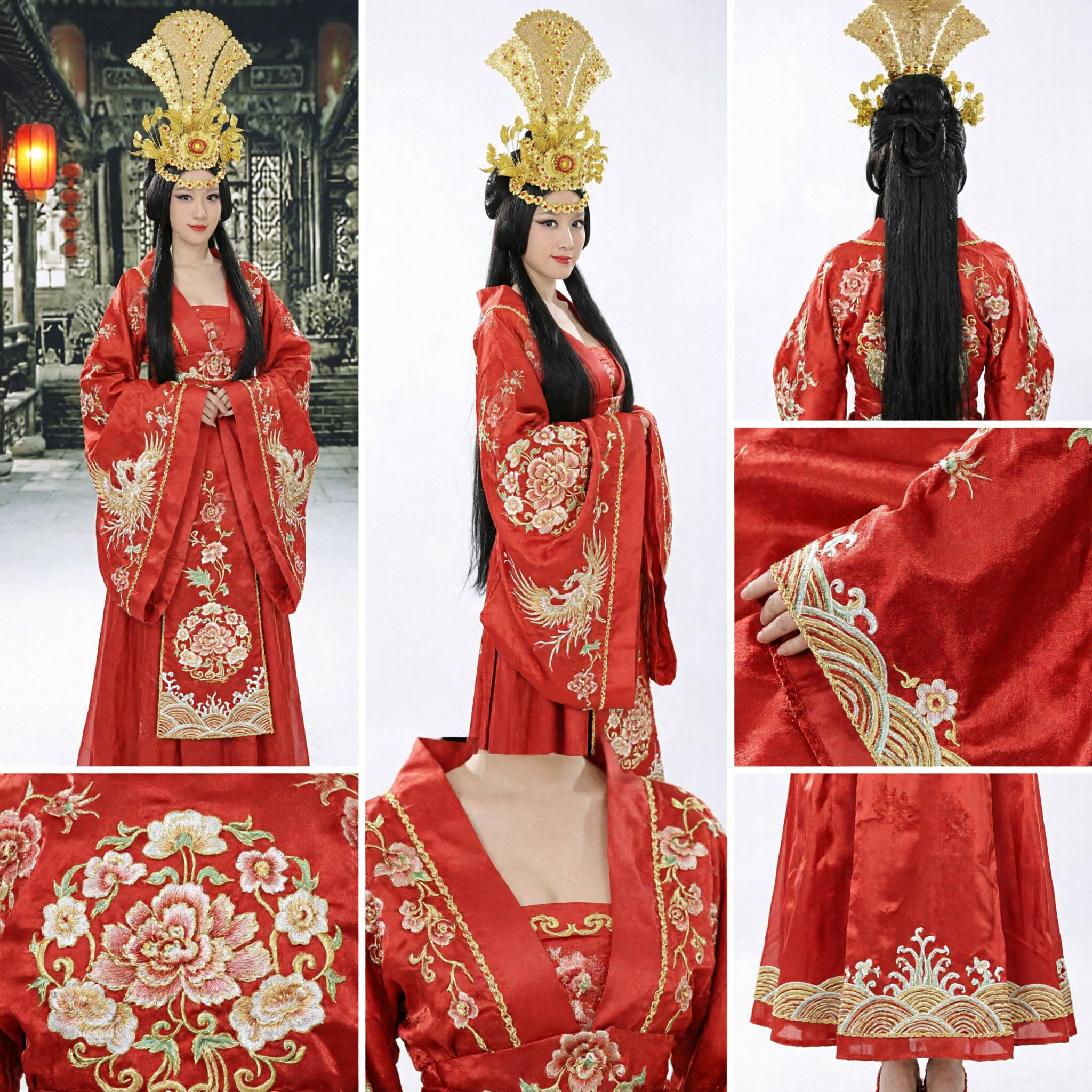 Traditional Chinese Ancient Royal Empress Golden Phoenix Crown Headdress Hanfu Hair Accessory for Wedding Performance - Asian Costume