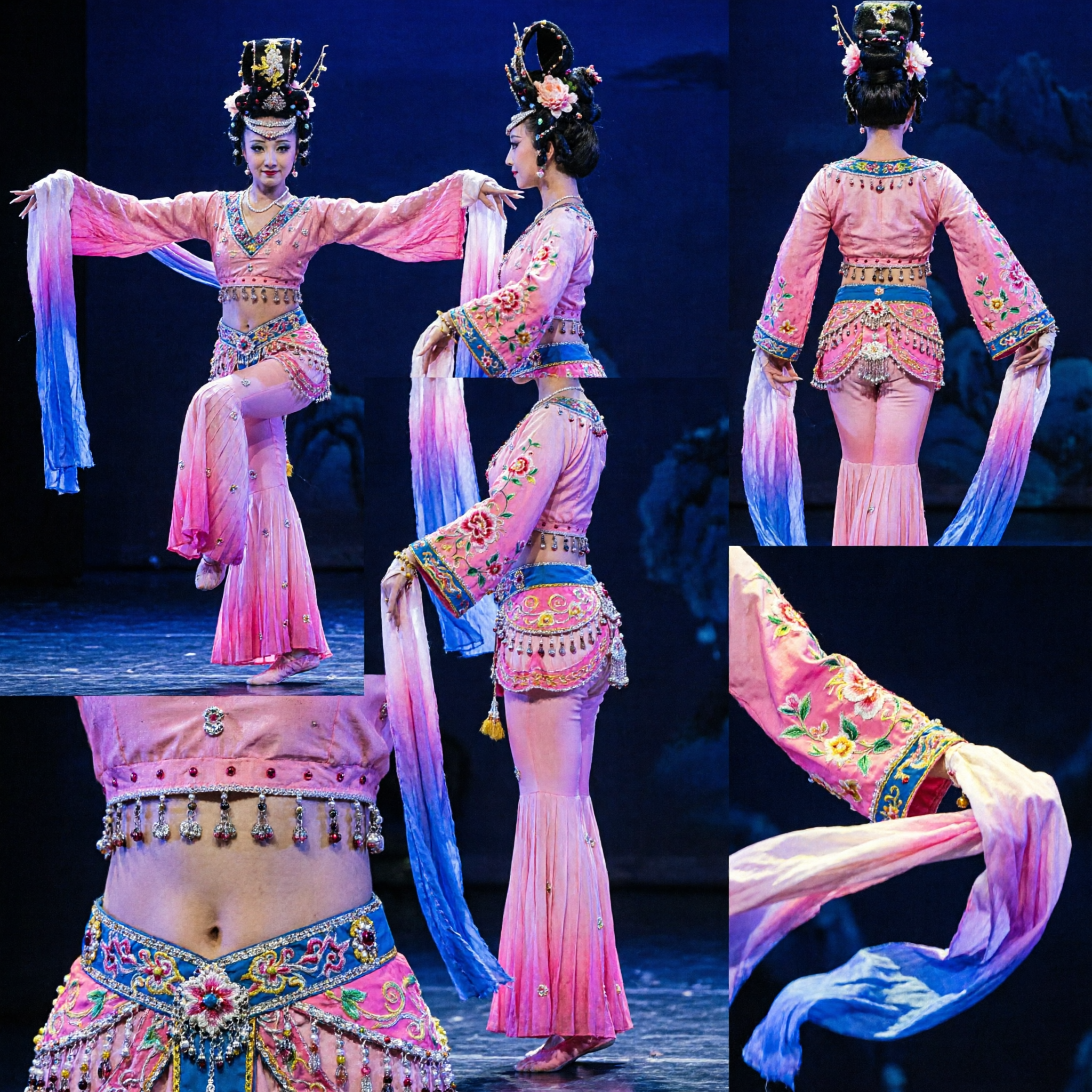 Women's Traditional Chinese Classical Dance Costume with Long Silk Ribbons and Sword Prop for Stage Performance - Asian Costume