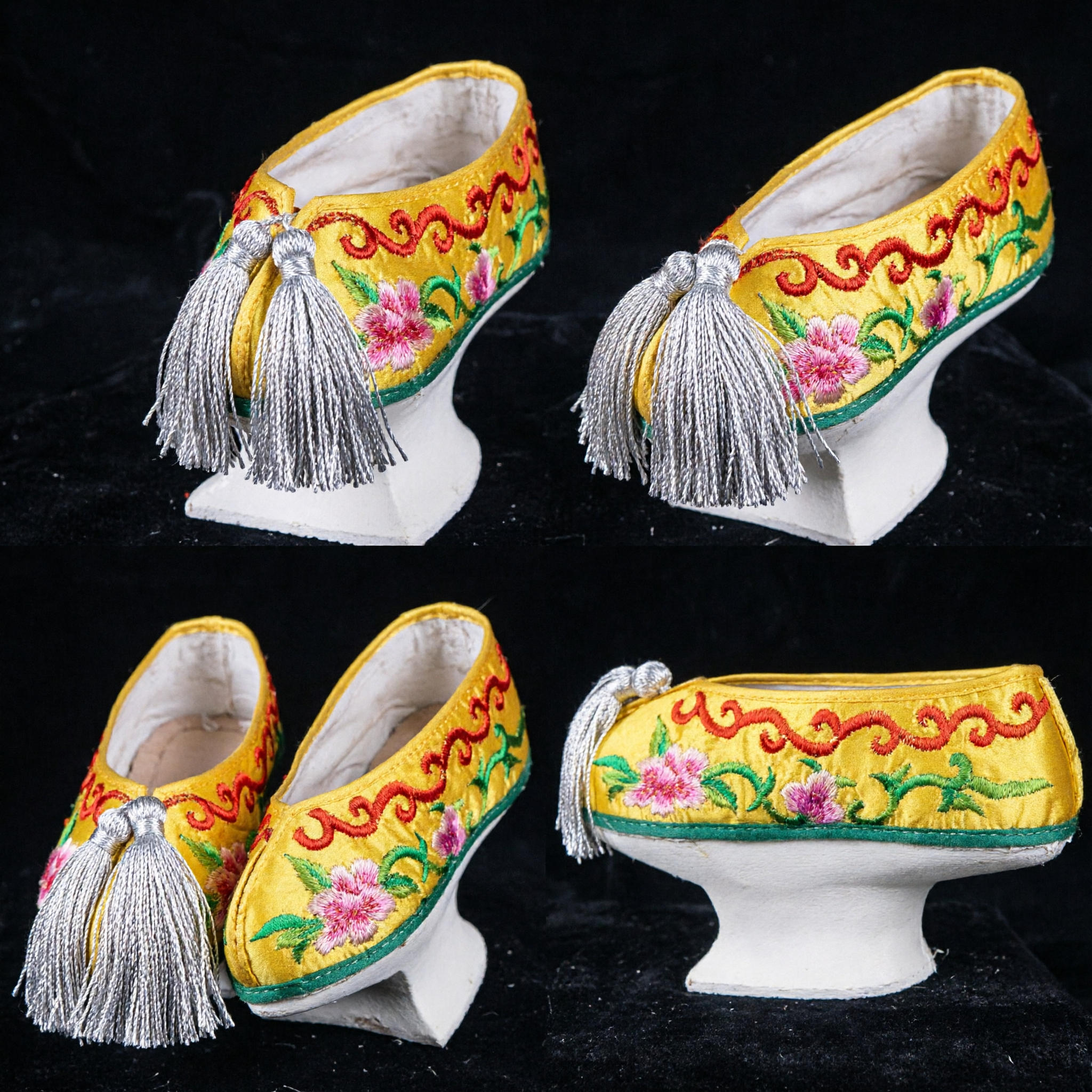 Traditional Chinese Yellow Dragon Embroidered Shoes with Tassels for Women Hanfu and Stage Performance - Asian Costume