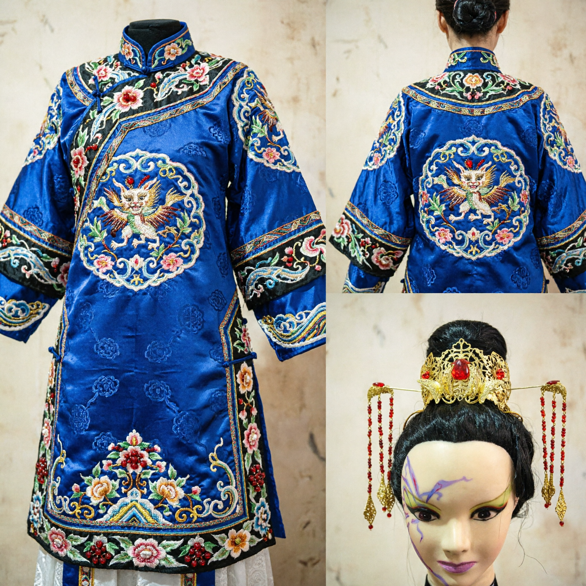 Traditional Chinese Peking Opera Hair Accessories Gold Crown Red Gems Dangling Chains Stage Performance Prop for Women - Asian Costume