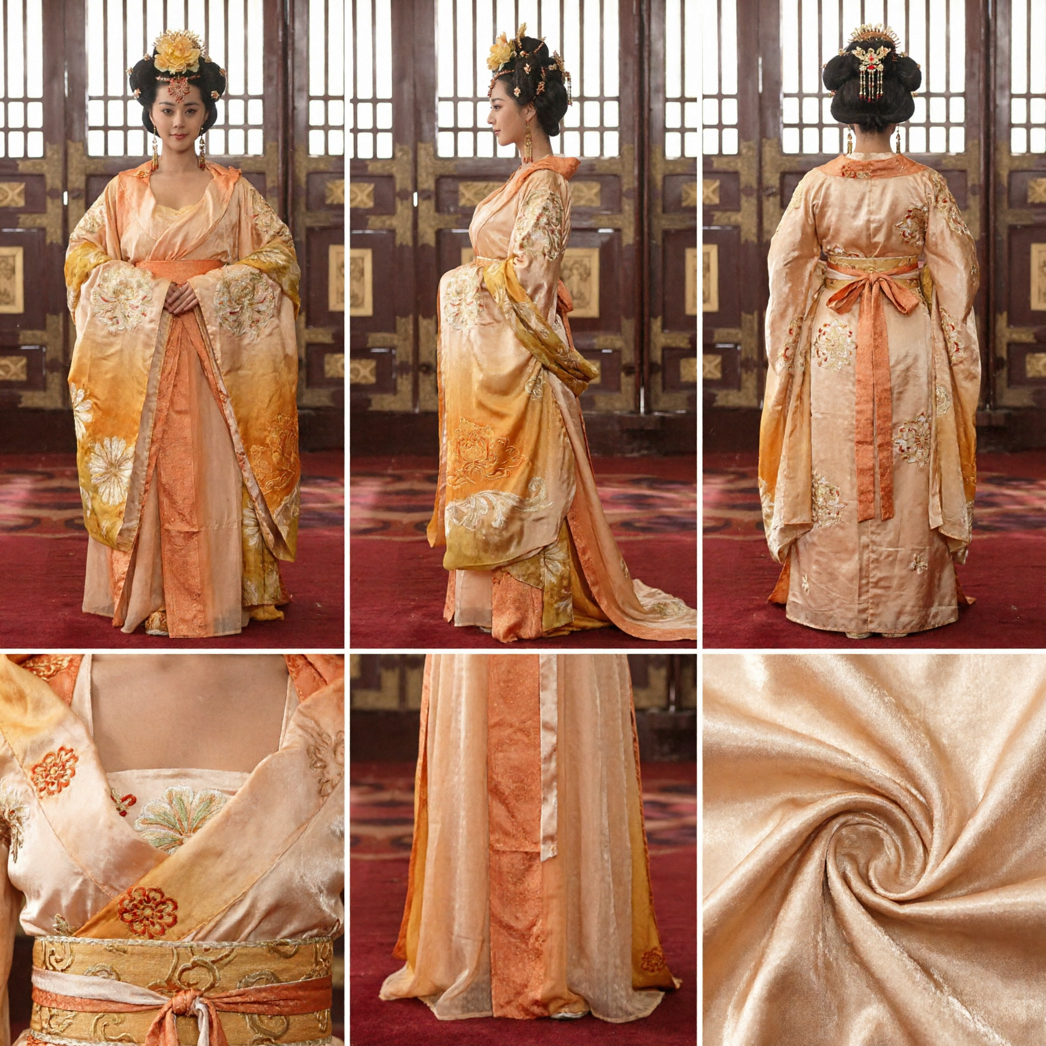 Traditional Chinese Tang Dynasty Palace Lady Hanfu Costume Orange Yellow Ancient Dance Dress for Women Performance - Asian Costume