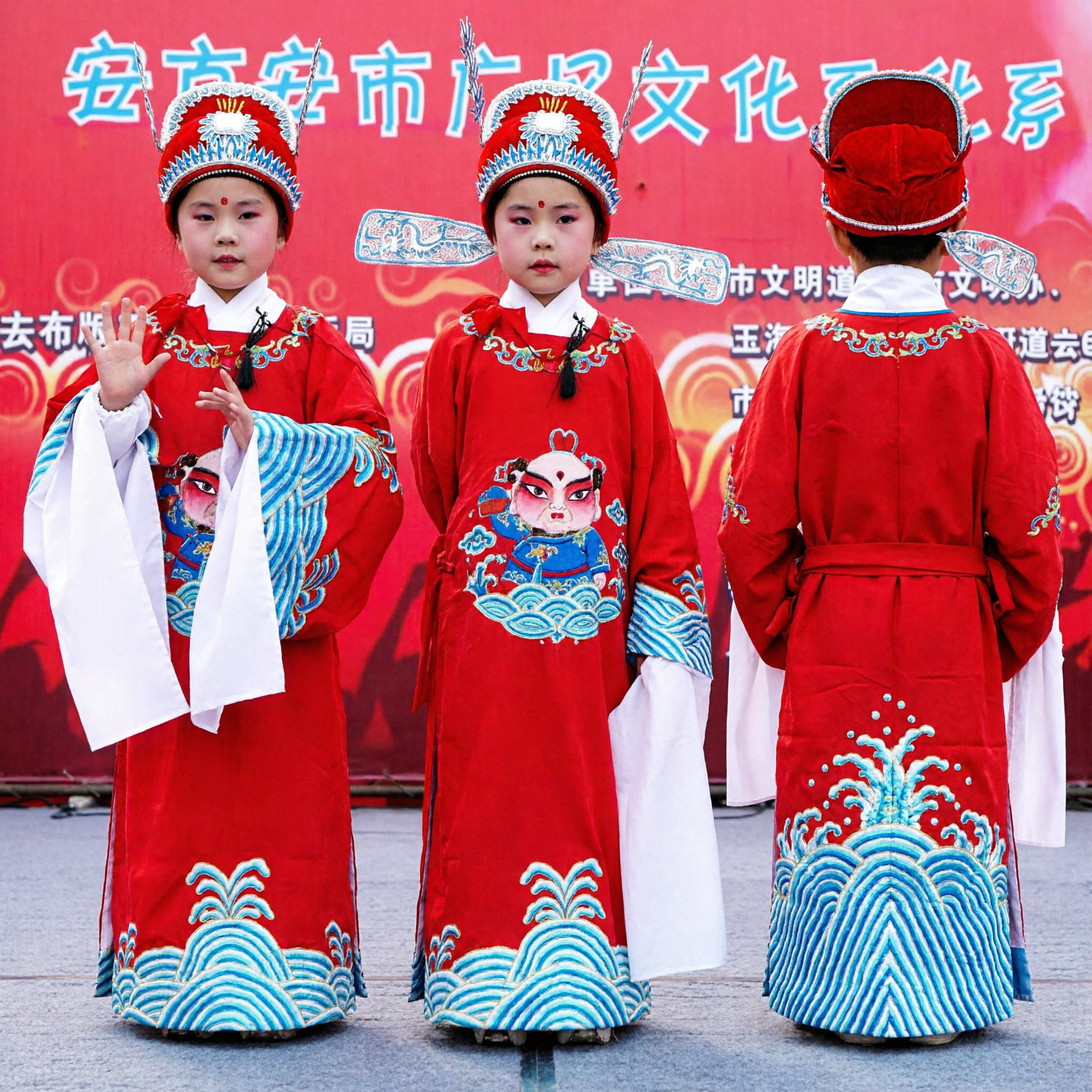 Kids Traditional Chinese Opera Costume Boys Red Peking Opera Robe Outfit with Headdress for Stage Performance - Asian Costume