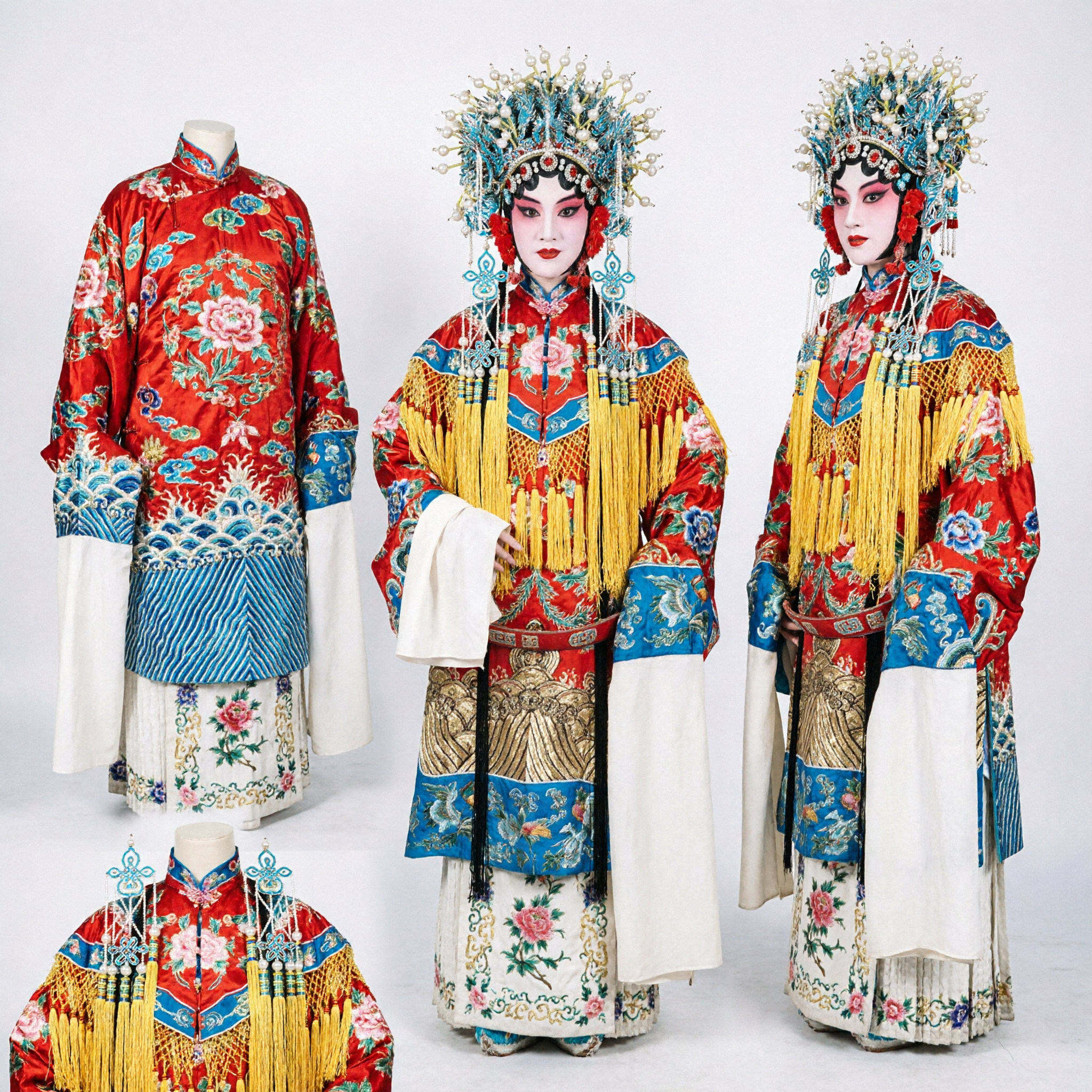 Traditional Chinese Peking Opera Dan Role Costume Complete Set with Embroidered Robe and Headdress for Stage Performance - Asian Costume