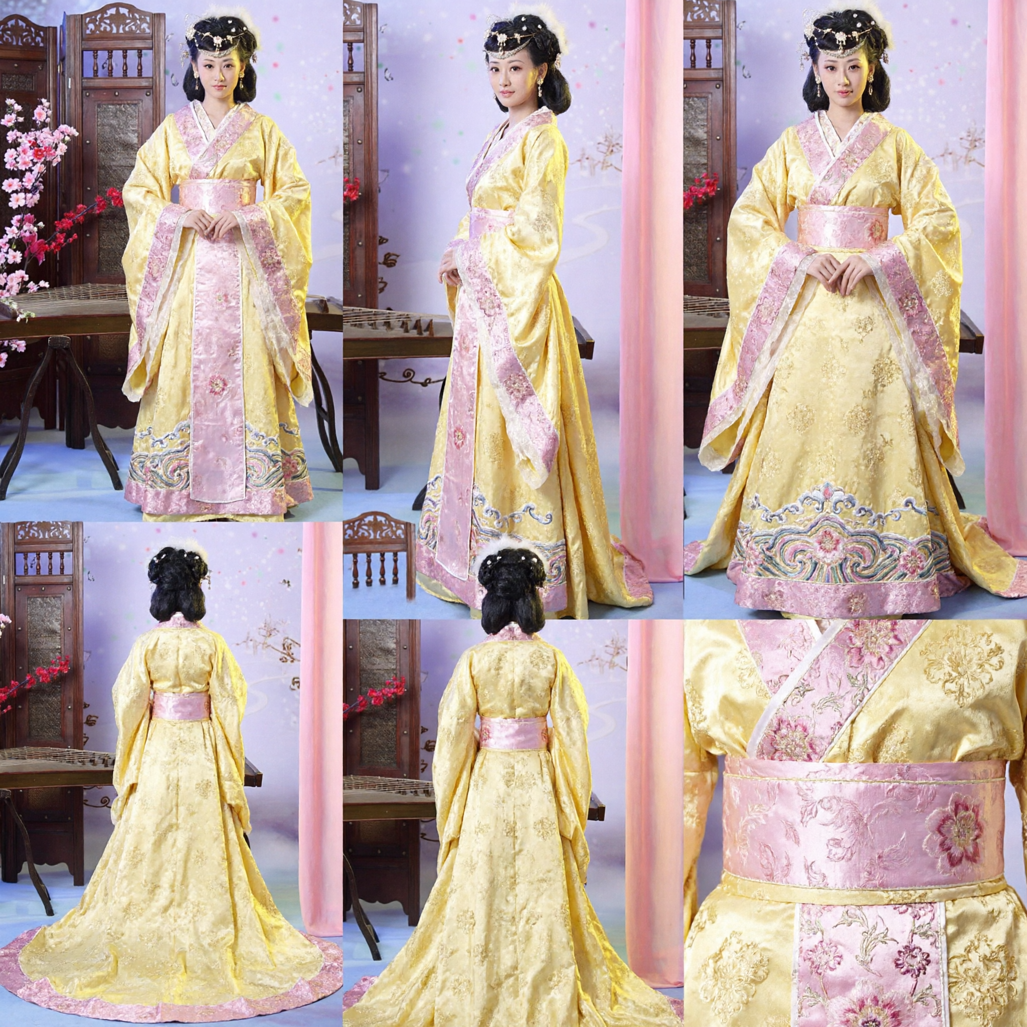 Exquisite Yellow Tang Dynasty Palace Princess Costume Traditional Chinese Hanfu Dress for Women Cosplay - Asian Costume