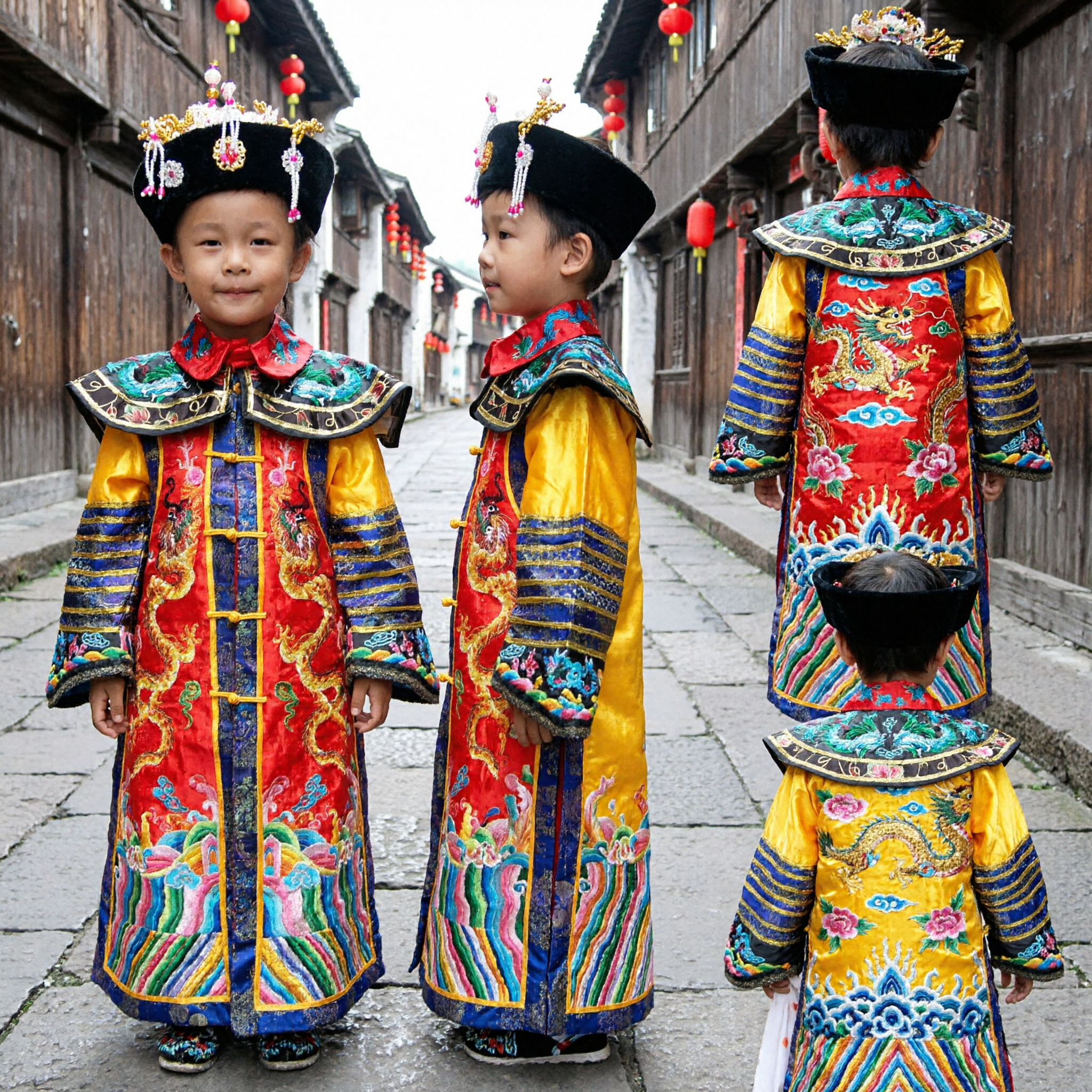 Kids Traditional Chinese Emperor Costume Boy Ancient Dragon Robe Qing Dynasty Outfit for Performance - Asian Costume