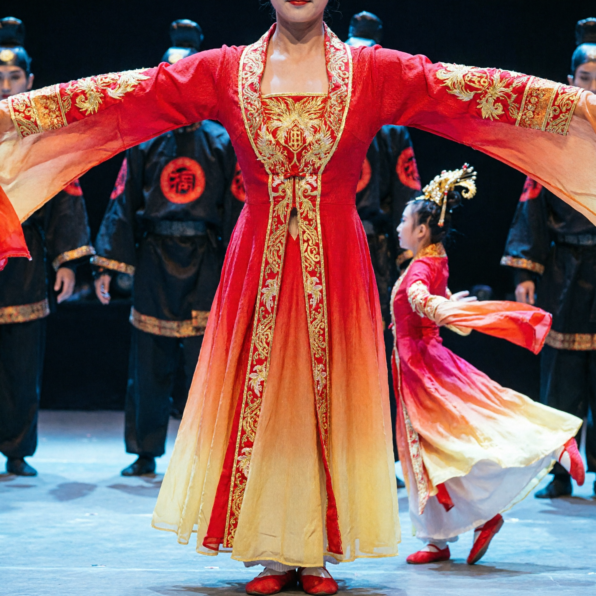 Women's Traditional Chinese Classical Dance Costume Red Water Sleeve Hanfu for Stage Performance and Folk Shows - Asian Costume