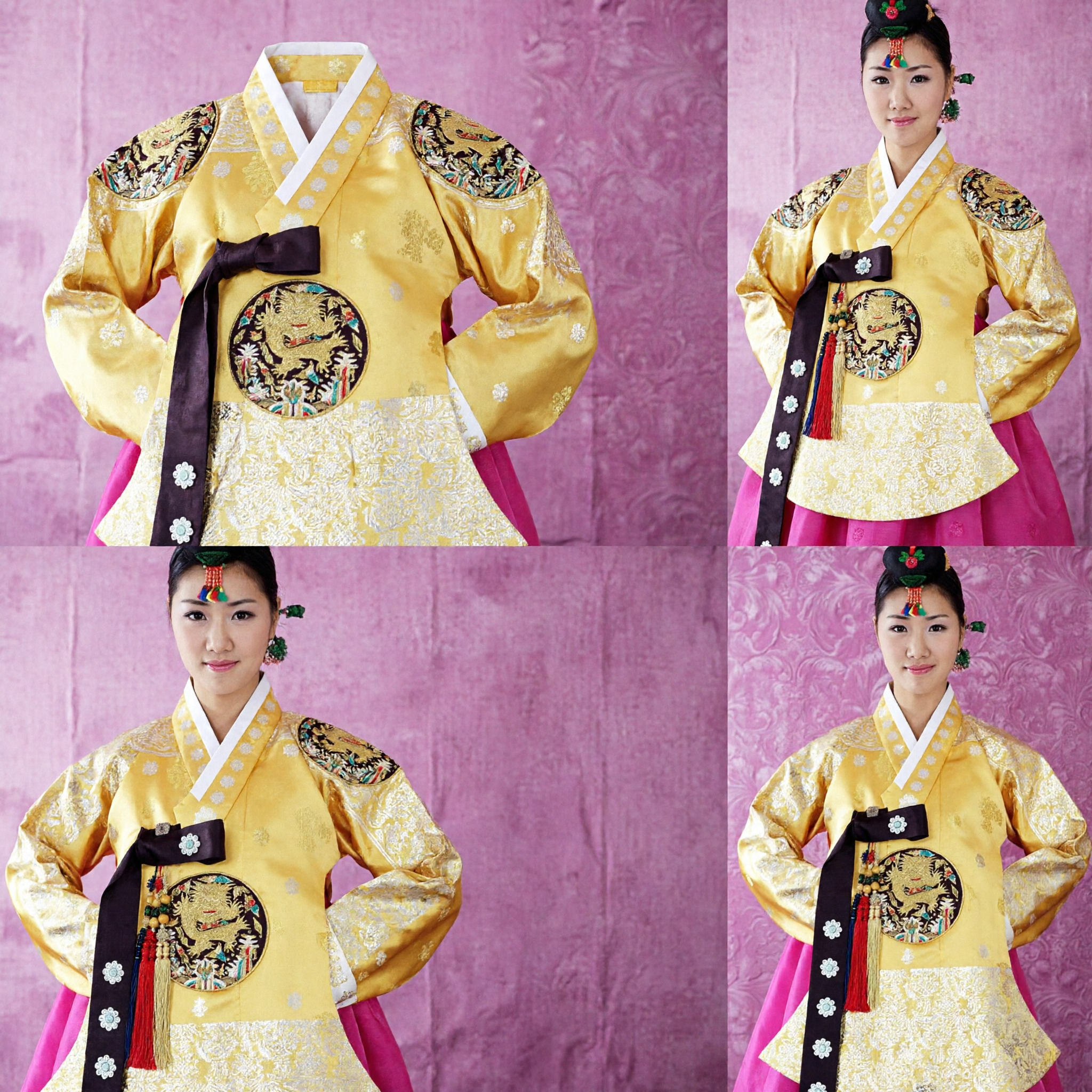 Traditional Yellow Silk Korean Hanbok Palace Style Dress with Pink Skirt for Women Cultural Events - Asian Costume