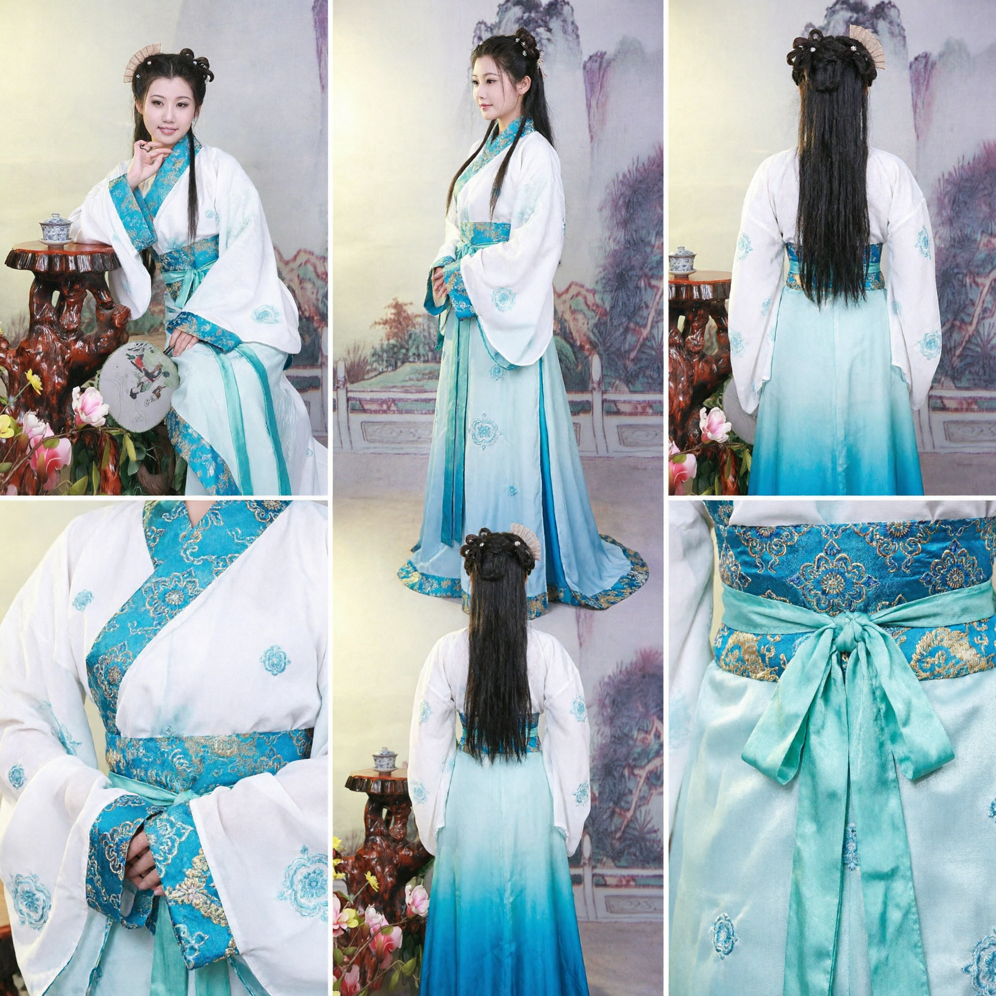 Traditional Chinese Hanfu for Women Ming Dynasty Style Blue and White Ancient Costume Set for Photography and Performance - Asian Costume