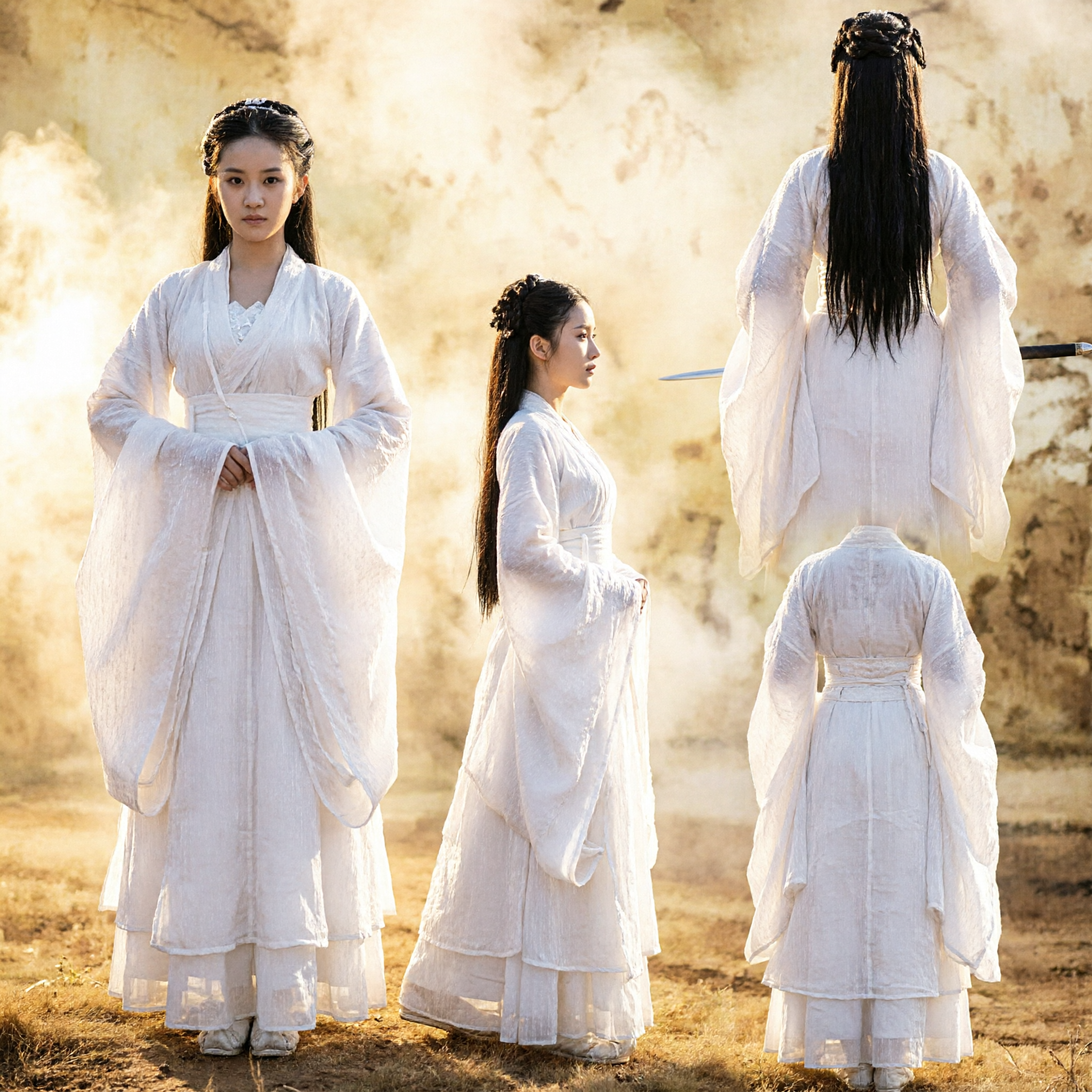 Women's Ancient Chinese White Hanfu Costume Wuxia Swordswoman Fairy Dress for Cosplay and Stage Performance - Asian Costume