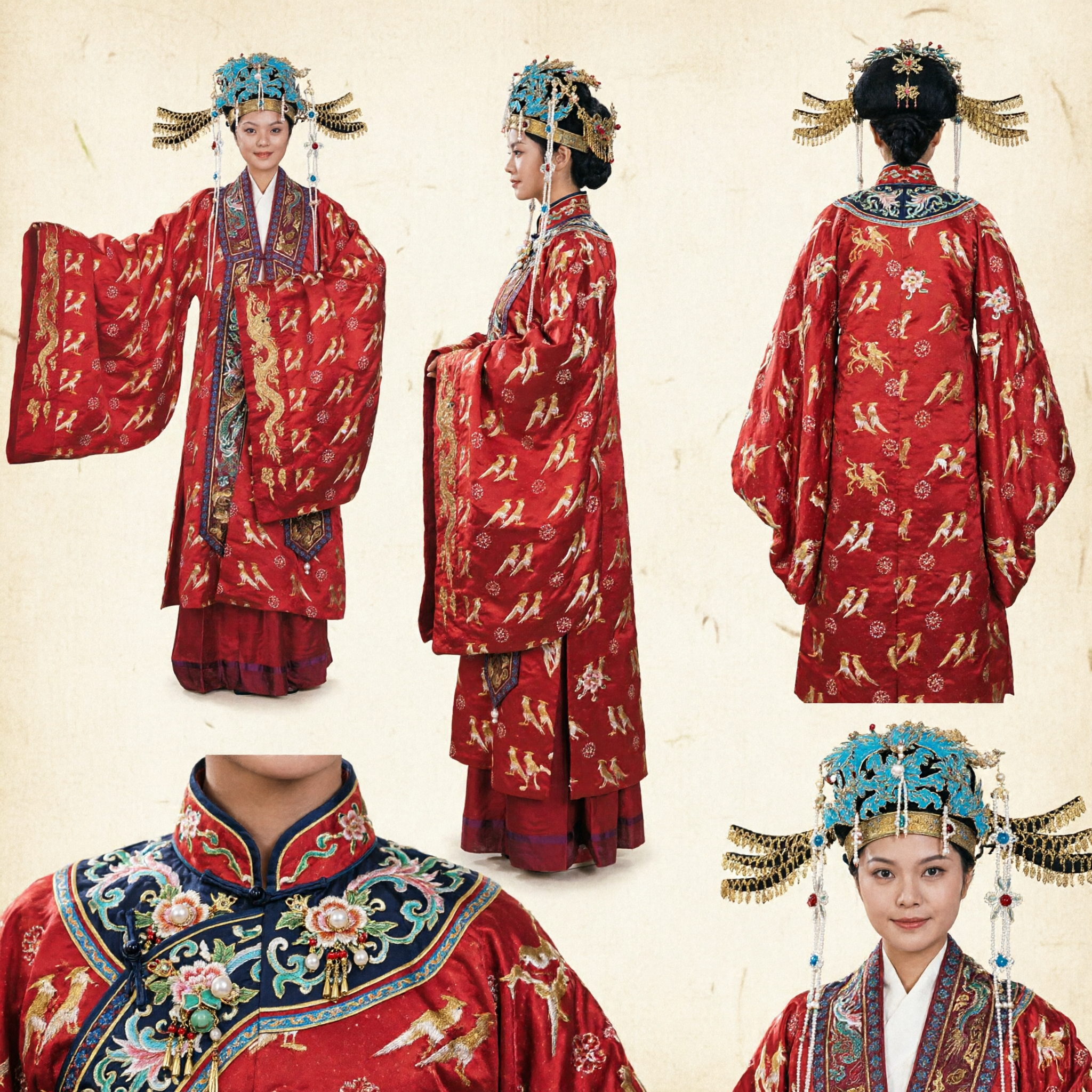 Traditional Ancient Chinese Empress Costume Red Embroidered Python Robe with Phoenix Crown for Women Wedding Performance - Asian Costume