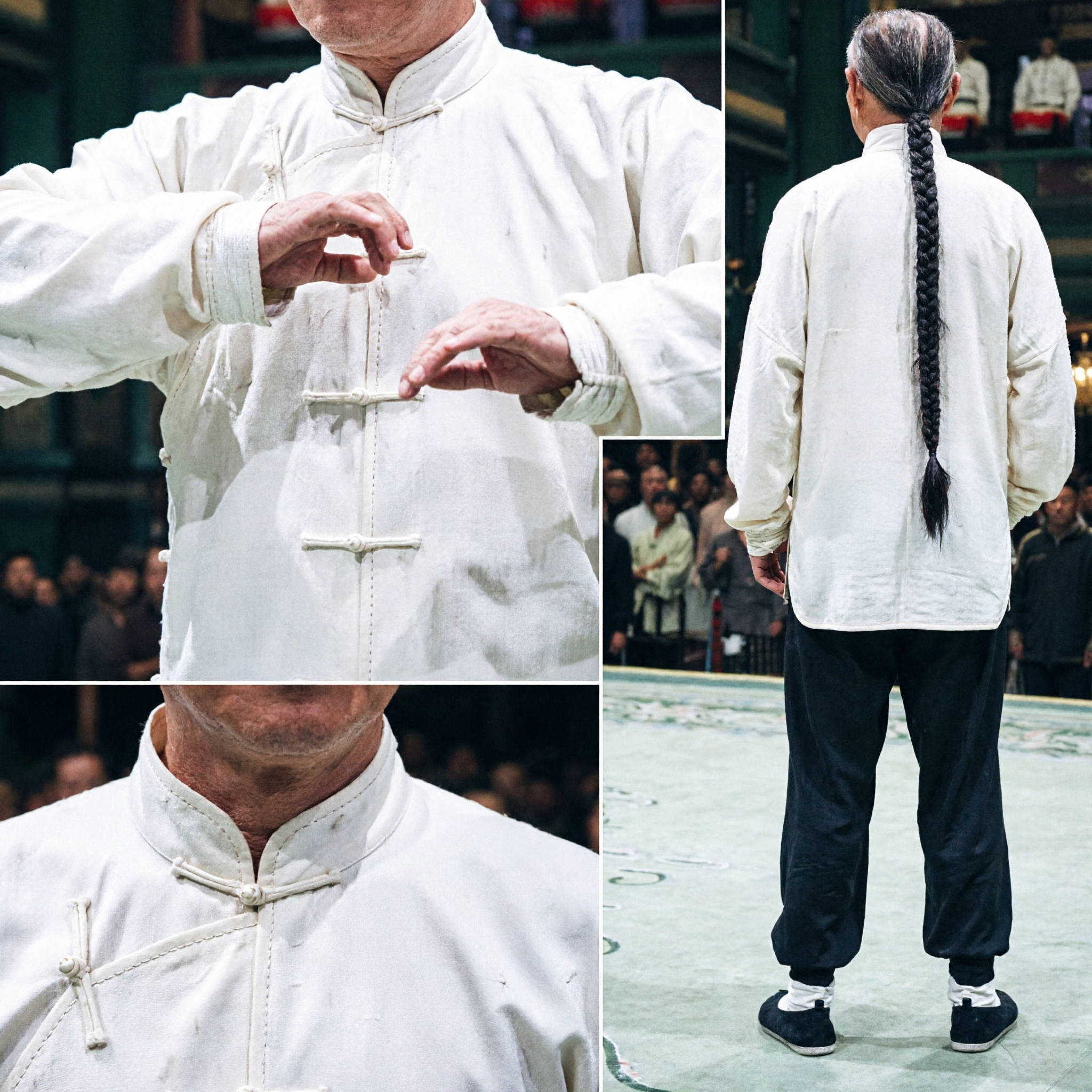 Men's Traditional Chinese Kung Fu Uniform White Tang Suit Top Black Pants Tai Chi Martial Arts Set - Asian Costume