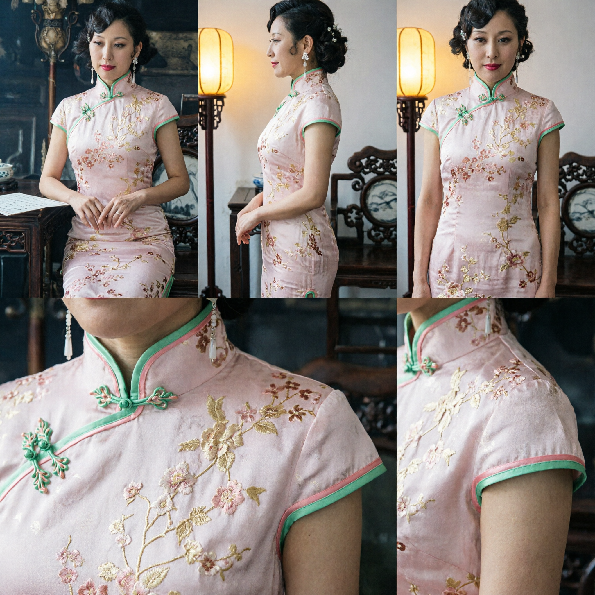 Women's Vintage Pink Silk Cheongsam Floral Embroidery Traditional Chinese Qipao Dress for Special Occasions - Asian Costume