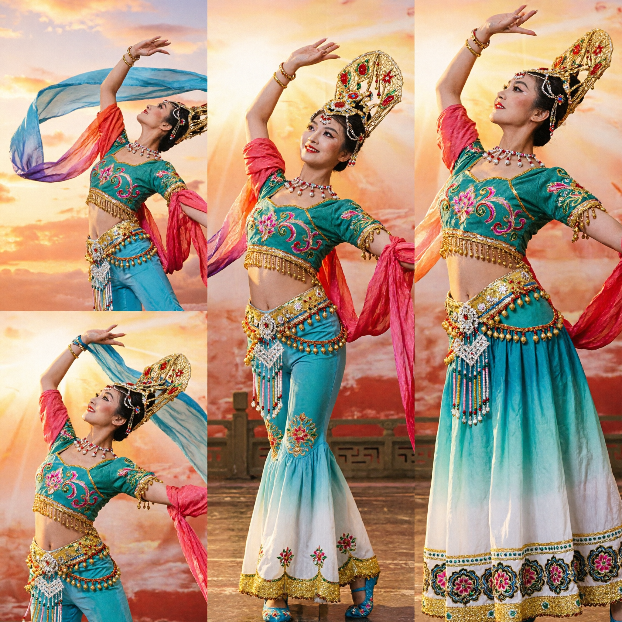 Women's Traditional Chinese Dunhuang Flying Apsaras Dance Costume with Long Silk Ribbons for Stage Performance - Asian Costume