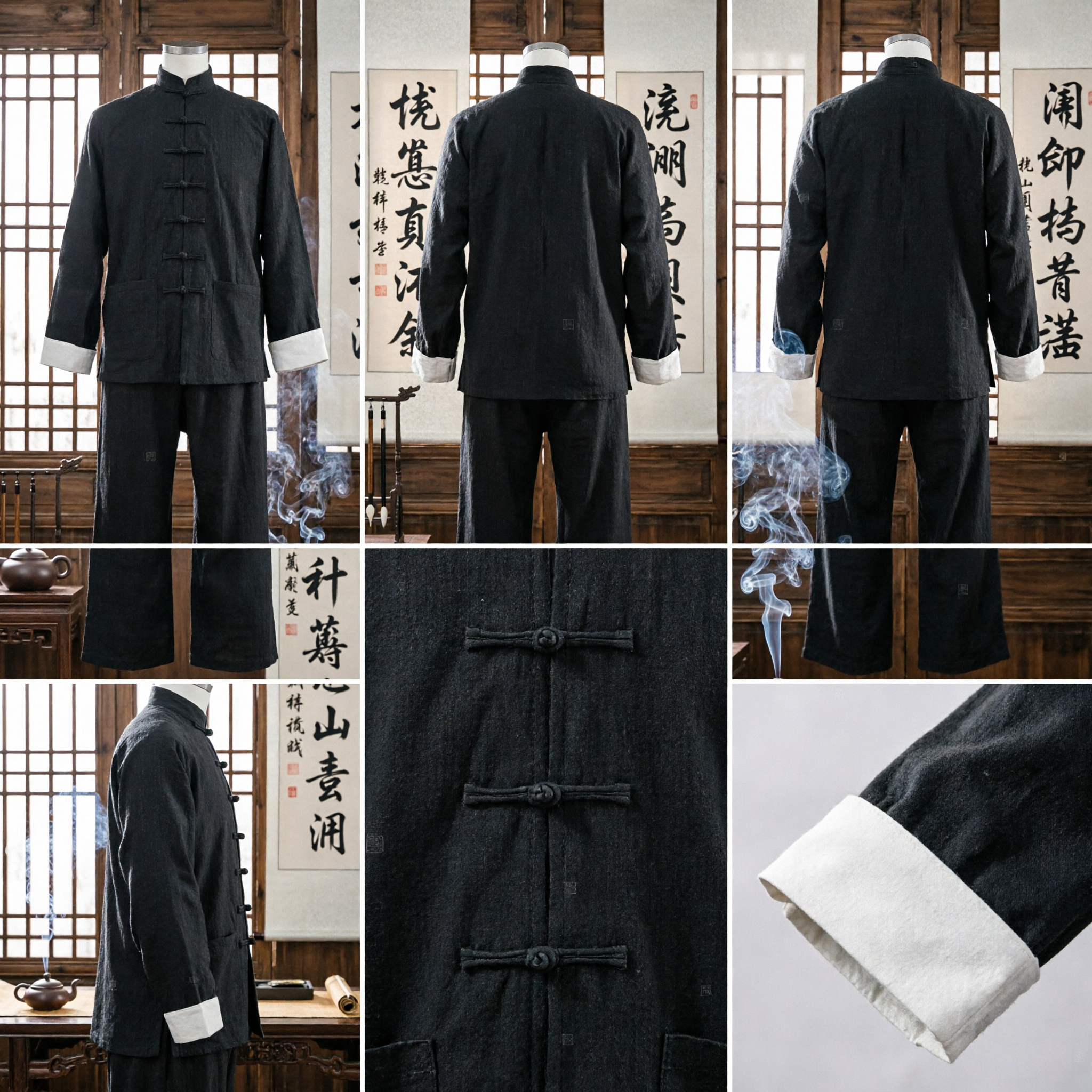 Men's Traditional Chinese Kung Fu Suit Black Tang Suit Tai Chi Uniform Mandarin Collar Martial Arts Clothing - Asian Costume
