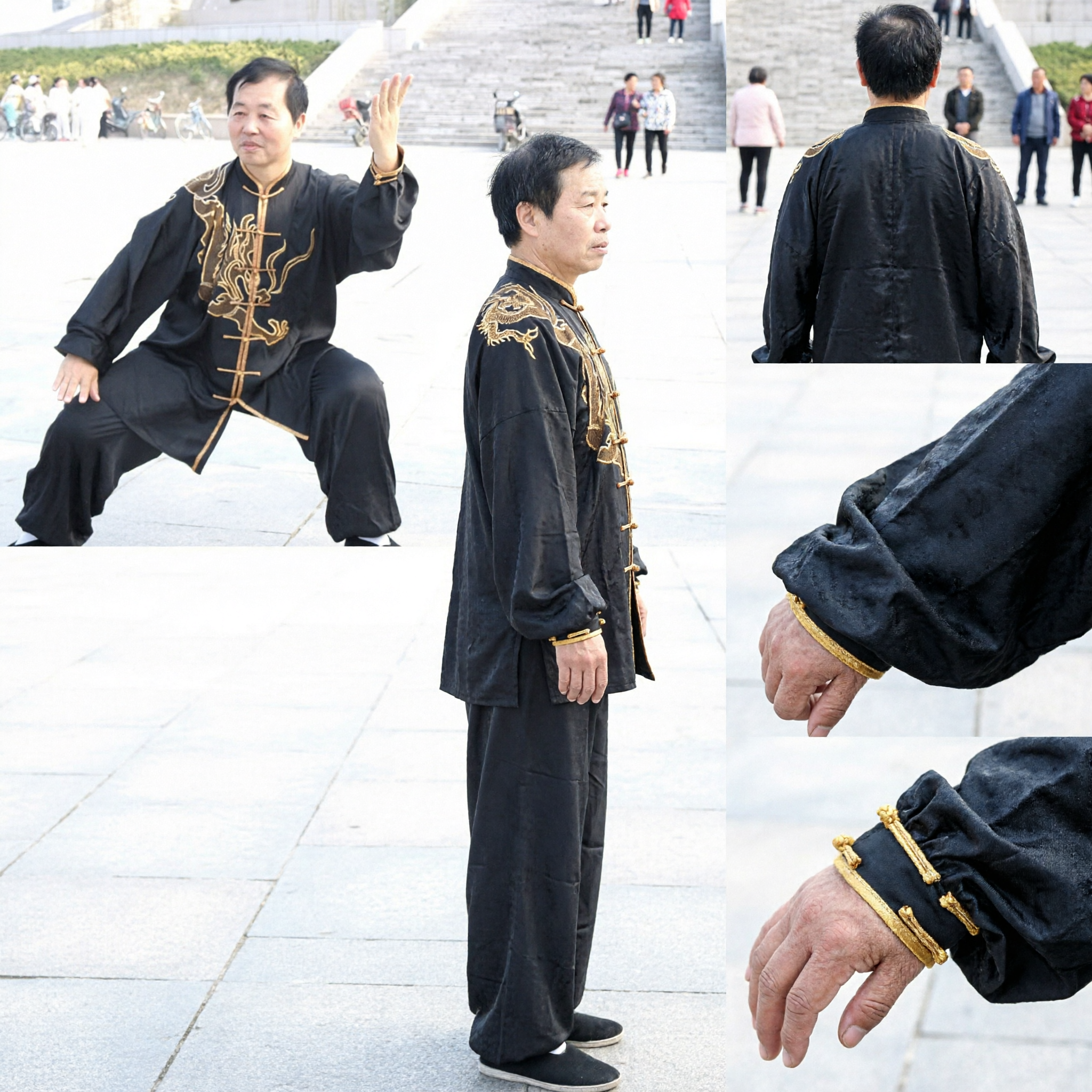 Men's Black Traditional Chinese Kung Fu Uniform with Gold Dragon Embroidery Tai Chi Tang Suit for Martial Arts - Asian Costume