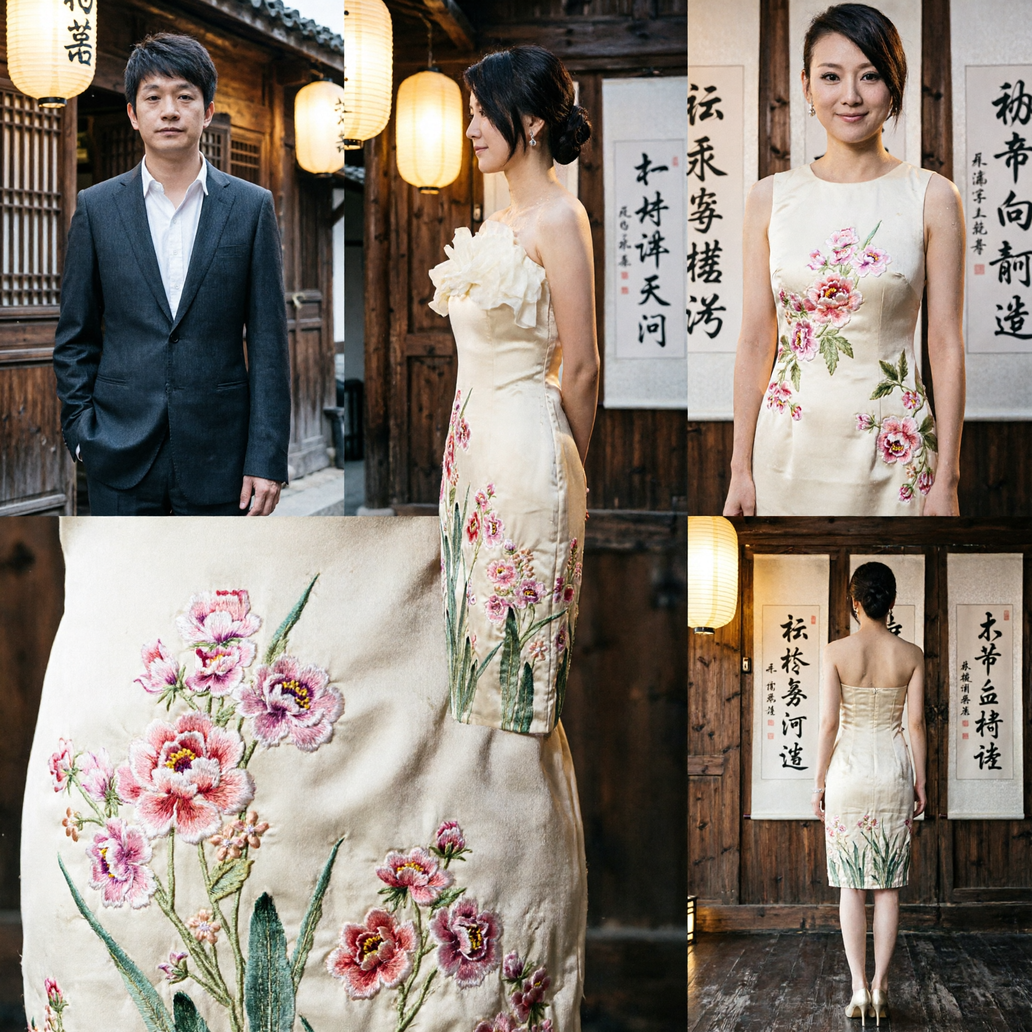 Elegant Floral Embroidered Strapless Cocktail Dress Women's Formal Evening Gown Modern Chinese Style - Asian Costume