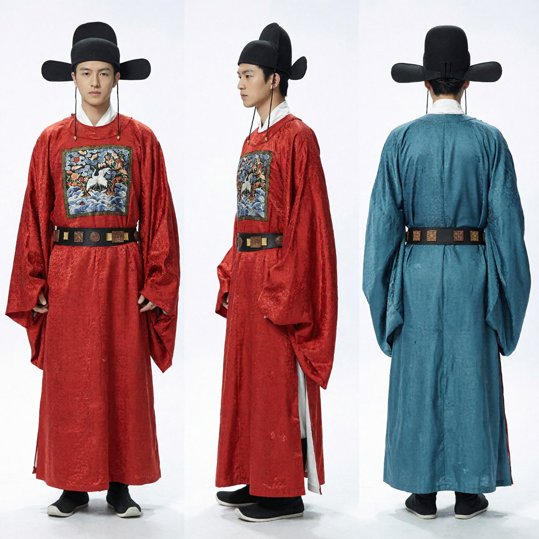 Traditional Korean Hanbok Red Scholar Official Robe with Crane Patch Men's Historical Cosplay Costume - Asian Costume