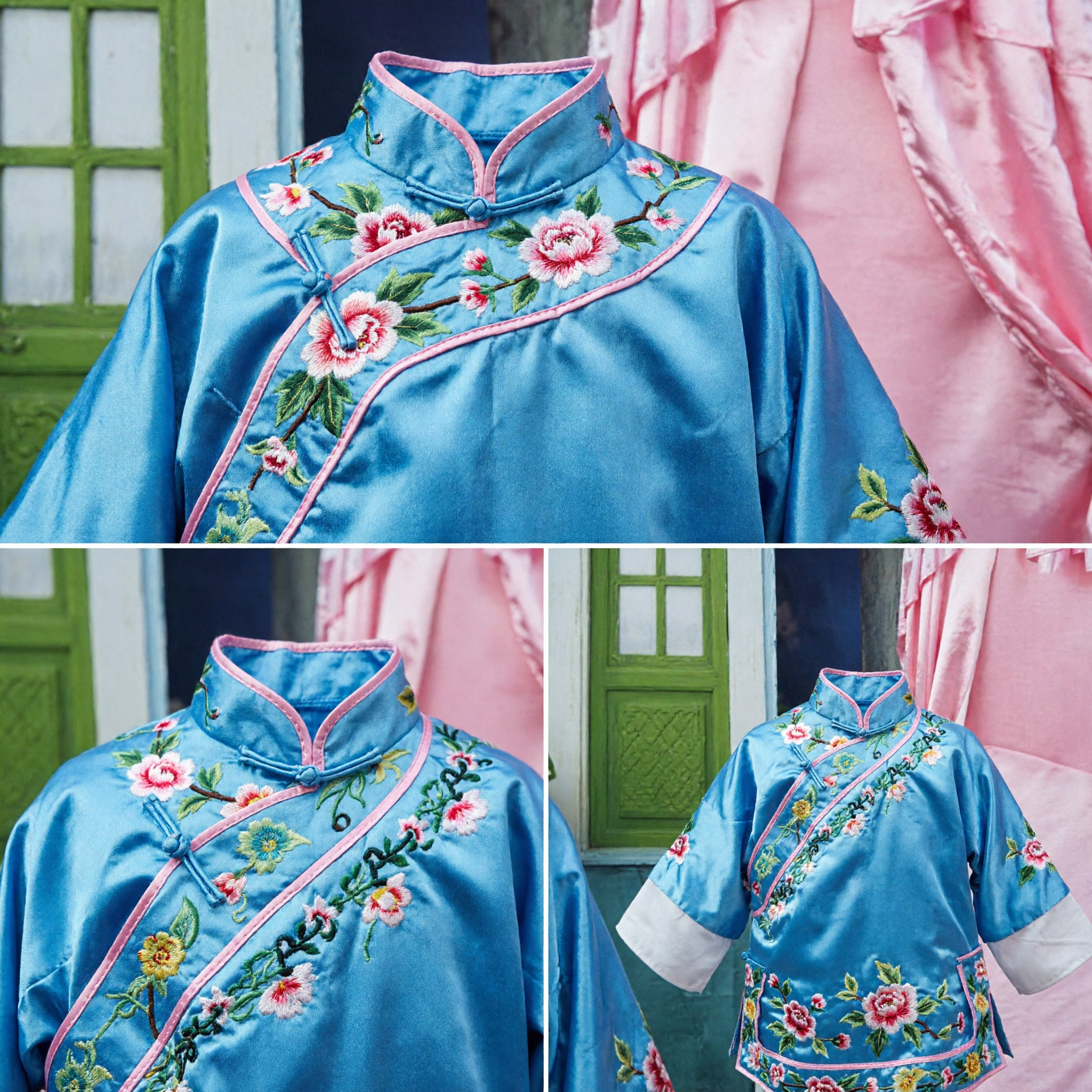 Chinese Traditional Children's Ancient Scholar Costume Blue Embroidered Robe and Opera Hat for Kids Stage Play - Asian Costume