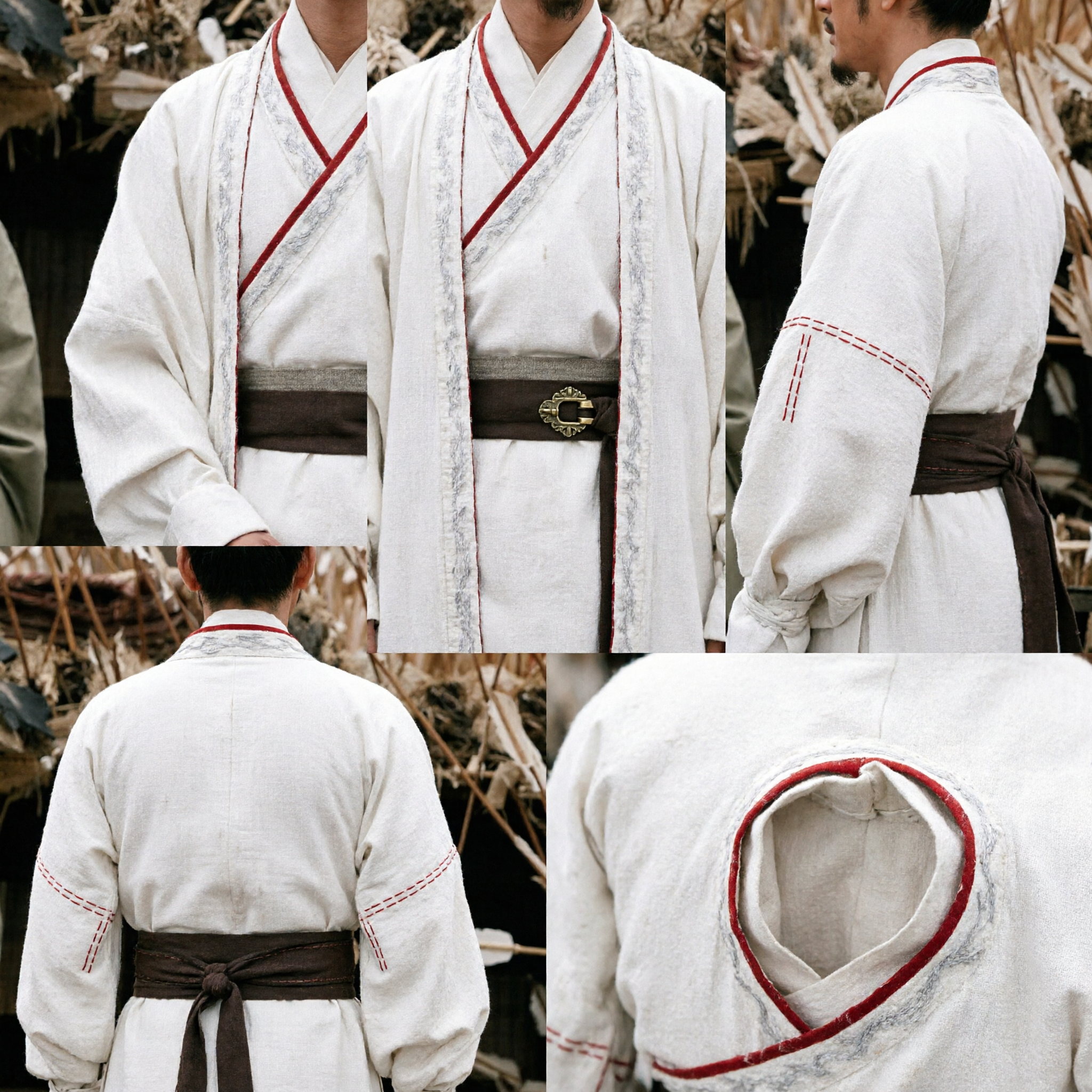 Men's Ancient Chinese Hanfu White Robe Three Kingdoms Scholar Costume for Cosplay and Performance - Asian Costume