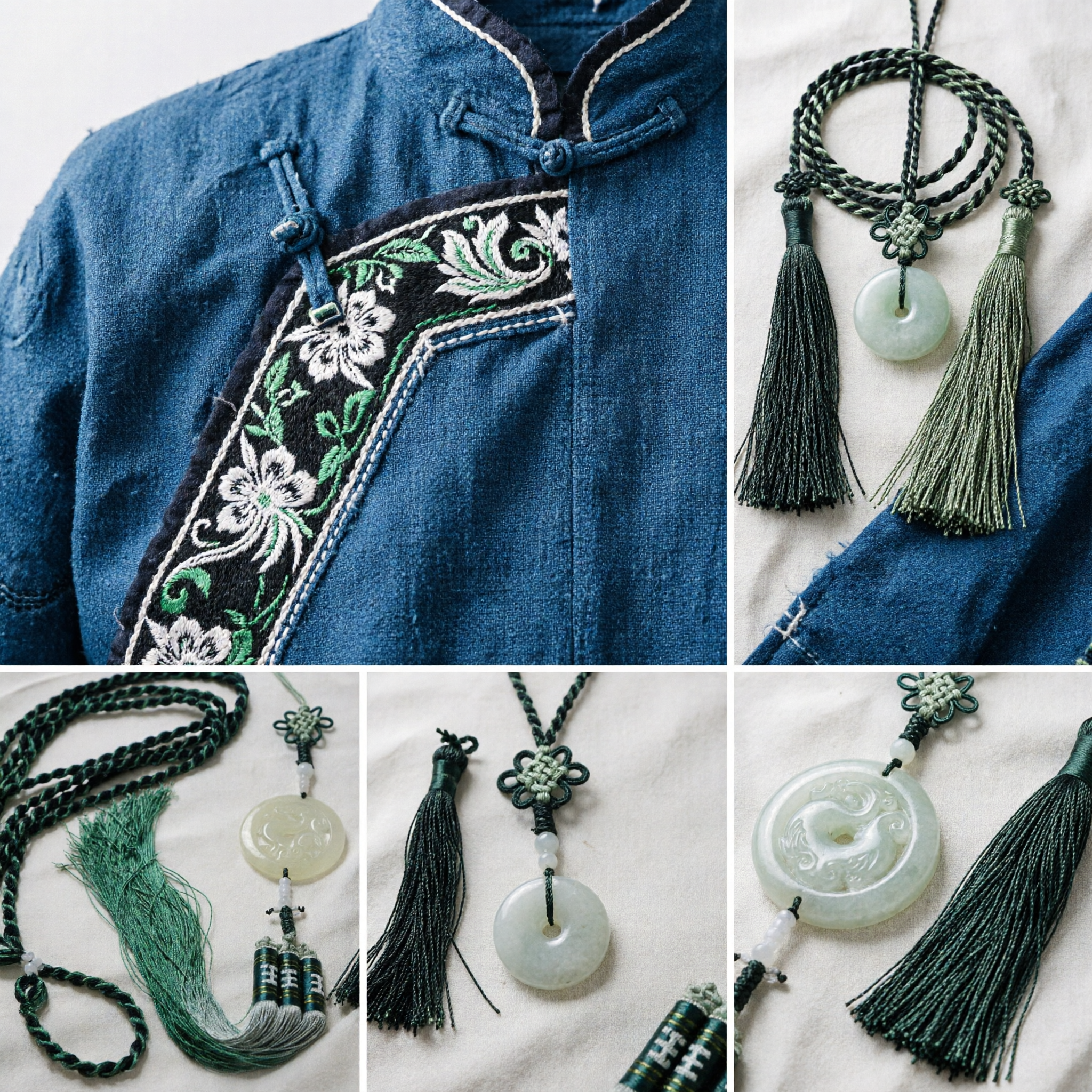 Traditional Chinese Green Jade Pendant Tassel Ornament with Braided Cord for Hanfu Accessory and Car Hanging - Asian Costume