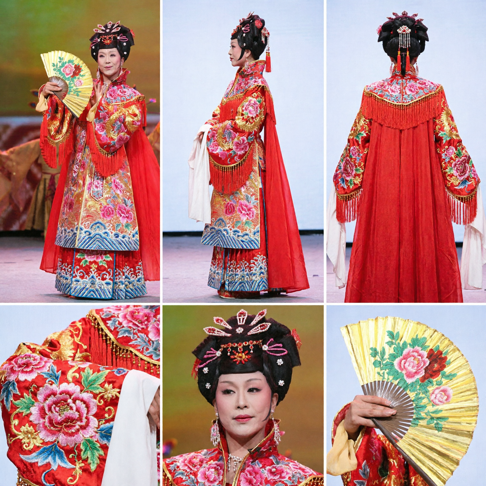 Traditional Chinese Peking Opera Female Costume Red Embroidered Robe Performance Dress with Headdress and Fan for Stage - Asian Costume