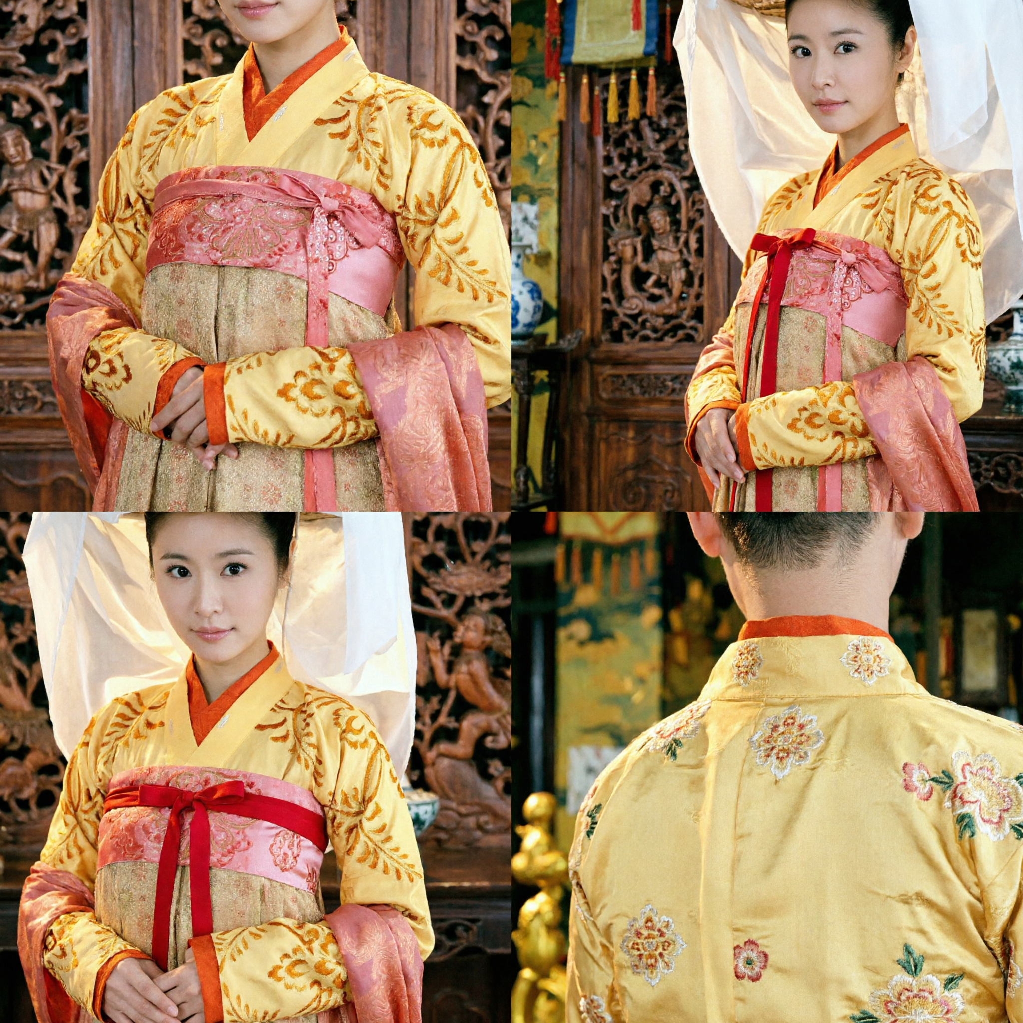 Ancient Chinese Princess Hanfu Costume Yellow Tang Dynasty Style Dress with Veil for Women Cosplay - Asian Costume