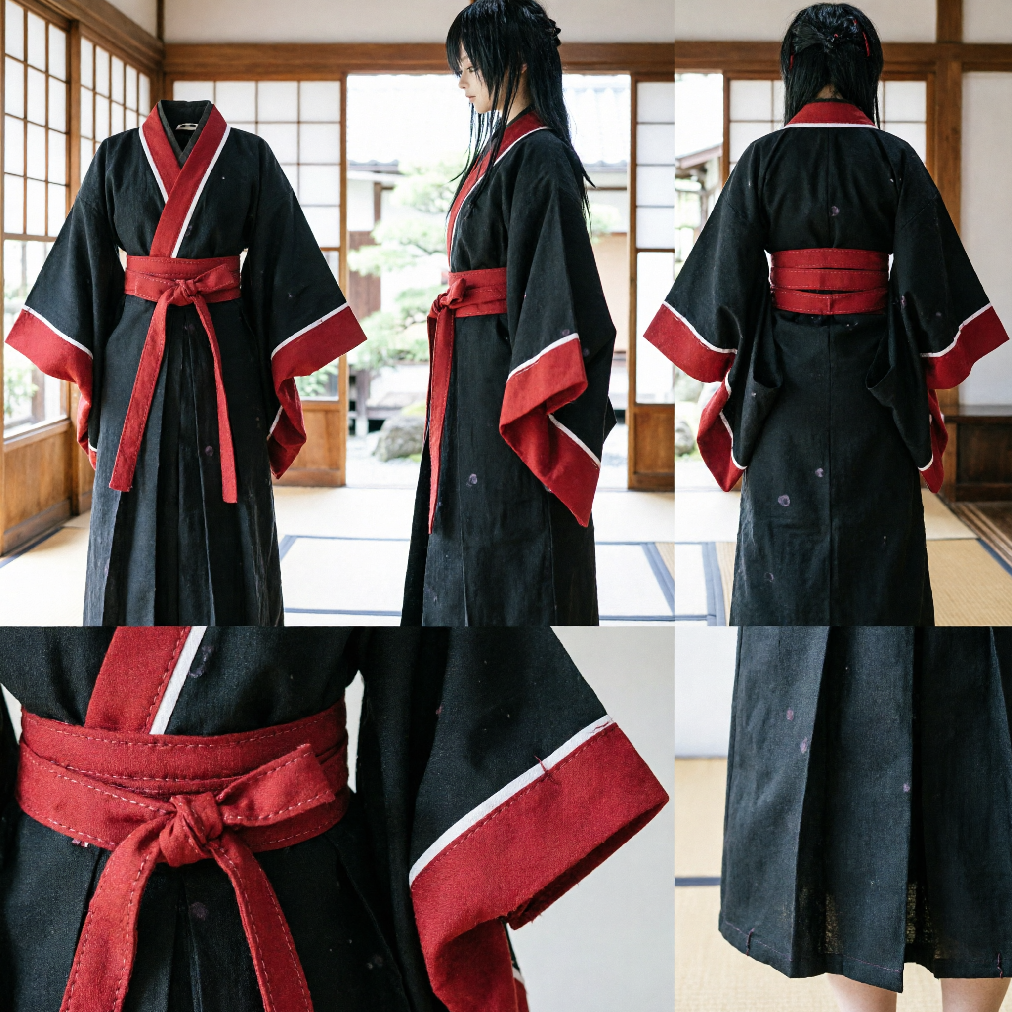 Black and Red Samurai Kimono Costume for BJD Dolls Traditional Japanese Warrior Outfit Cosplay - Asian Costume