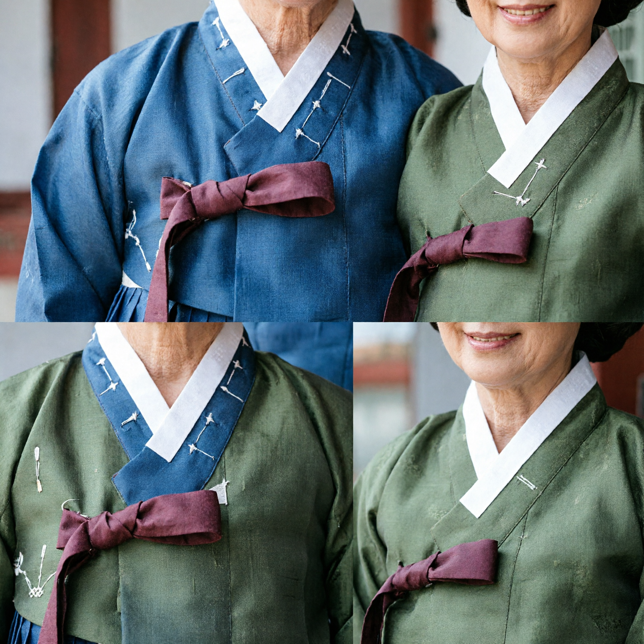 Traditional Korean Hanbok Set for Women Olive Green Jeogori Blue Chima Historical Festival Costume - Asian Costume