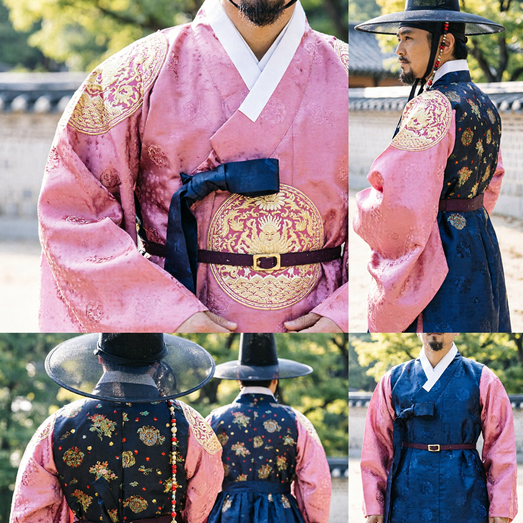 Men's Traditional Korean Hanbok Royal Nobleman Costume Set with Embroidered Robe and Gat Hat for Historical Drama - Asian Costume