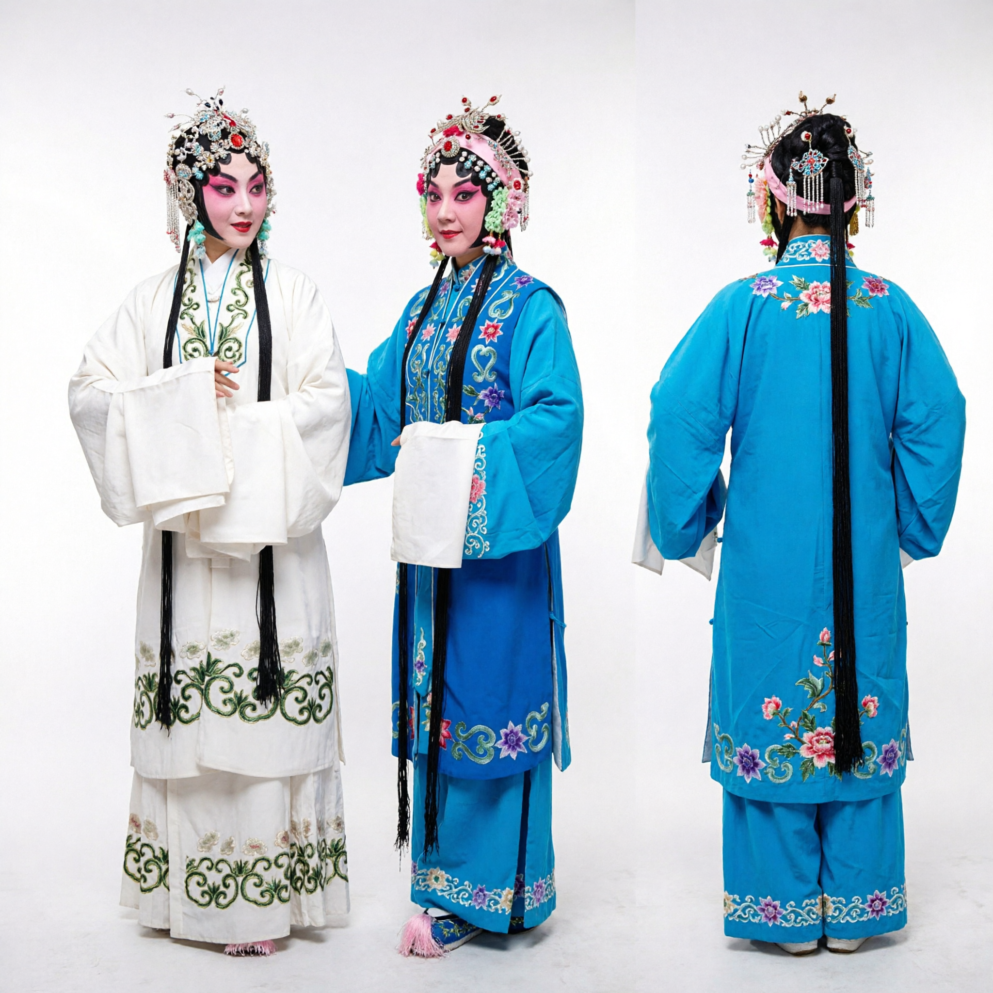 Traditional Chinese Huangmei Opera Costumes Set Blue and White Embroidered Robes for Stage Performance and Cultural Dance - Asian Costume