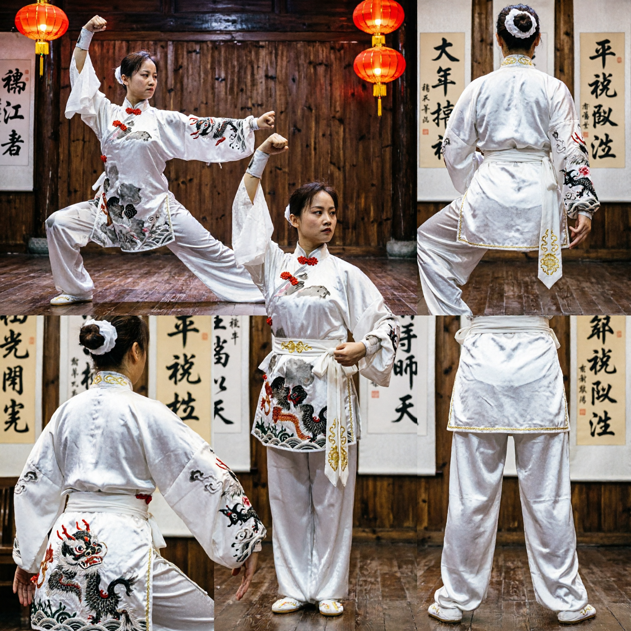 Women's White Silk Tai Chi Uniform Traditional Chinese Kung Fu Suit for Martial Arts Competition - Asian Costume