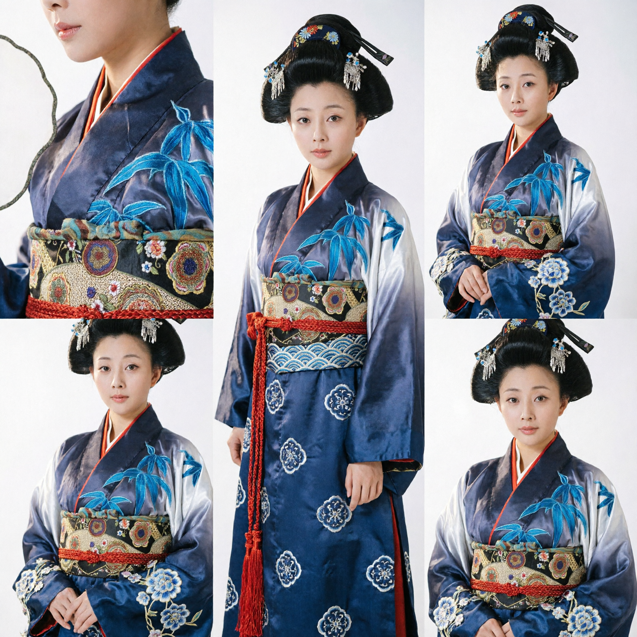 Traditional Chinese Ancient Noblewoman Hanfu Costume Dark Grey Embroidered Robe with Ornate Headdress for Women - Asian Costume