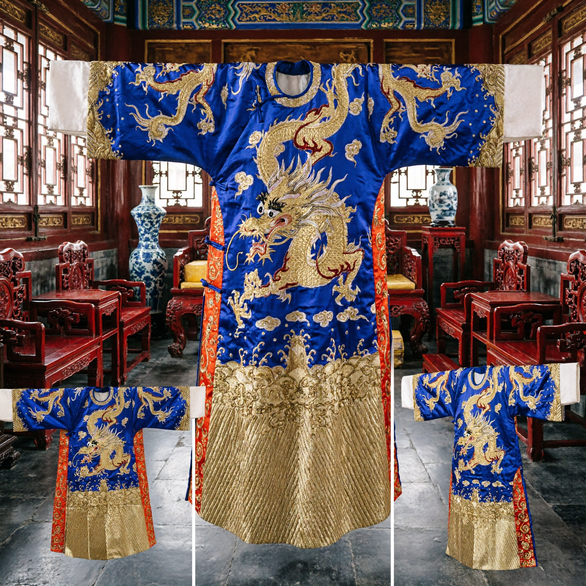 Traditional Chinese Blue Dragon Robe Imperial Ming Dynasty Hanfu Costume for Men Stage Performance Events - Asian Costume