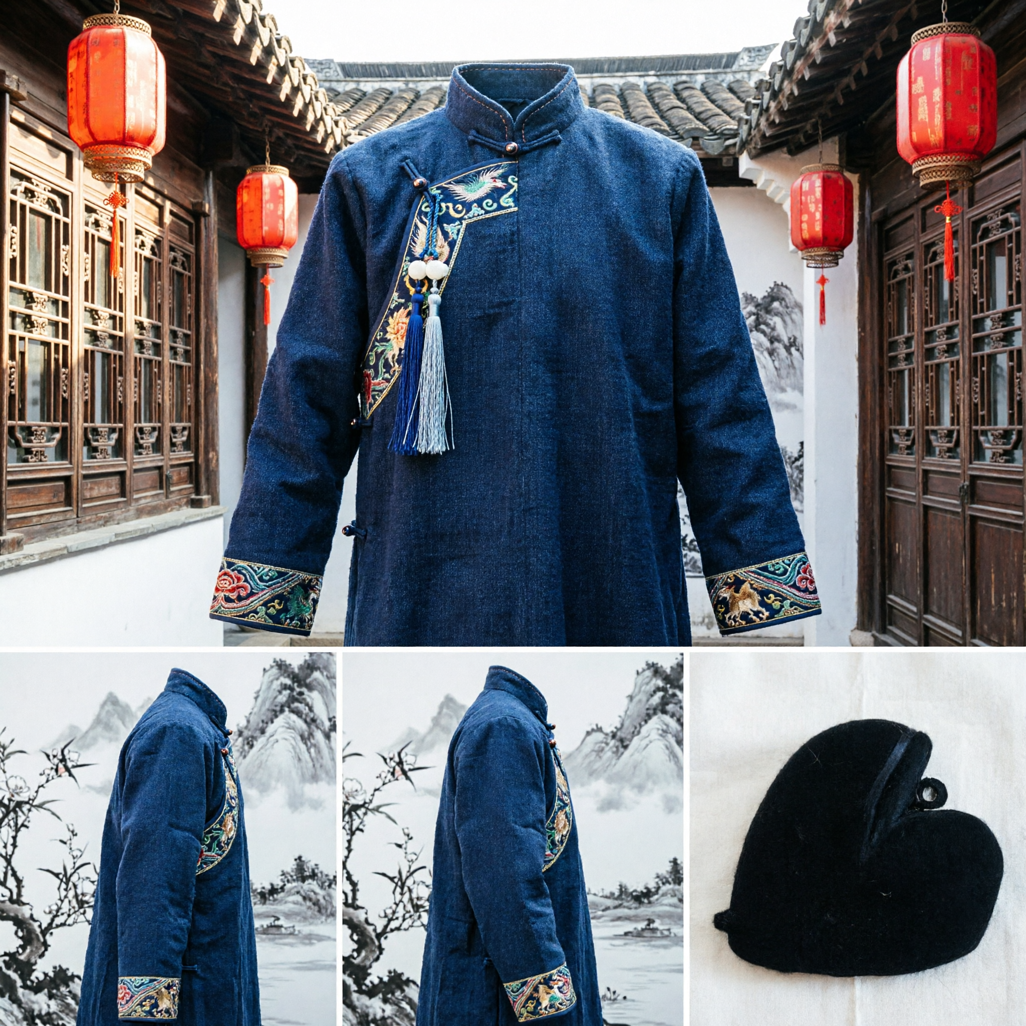 Traditional Chinese Black Velvet Skull Cap Gua Pi Mao Winter Hat for Men Festival Costume Accessory - Asian Costume