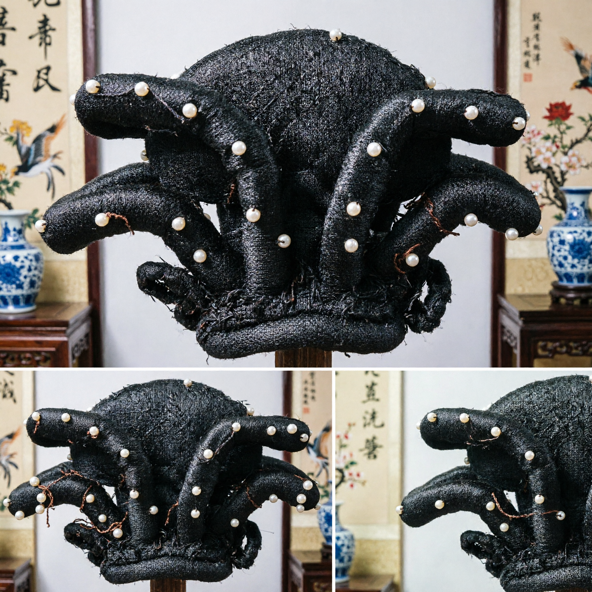 Traditional Chinese Ancient Official Black Hat with Pearls Historical Hanfu Costume Headpiece for Men - Asian Costume