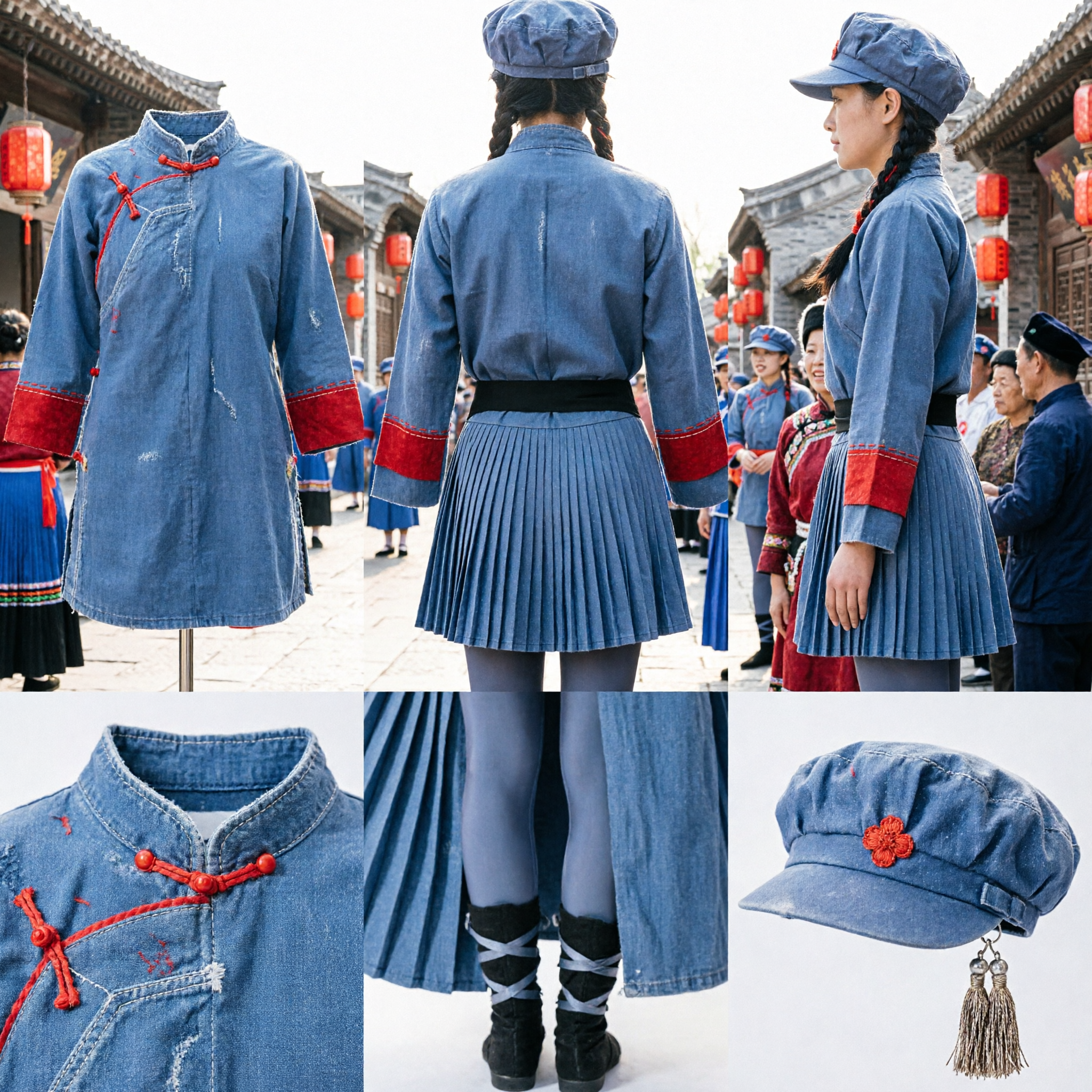 Chinese Red Army Dance Costume for Kids Girls Revolutionary Stage Performance Uniform Set with Hat - Asian Costume