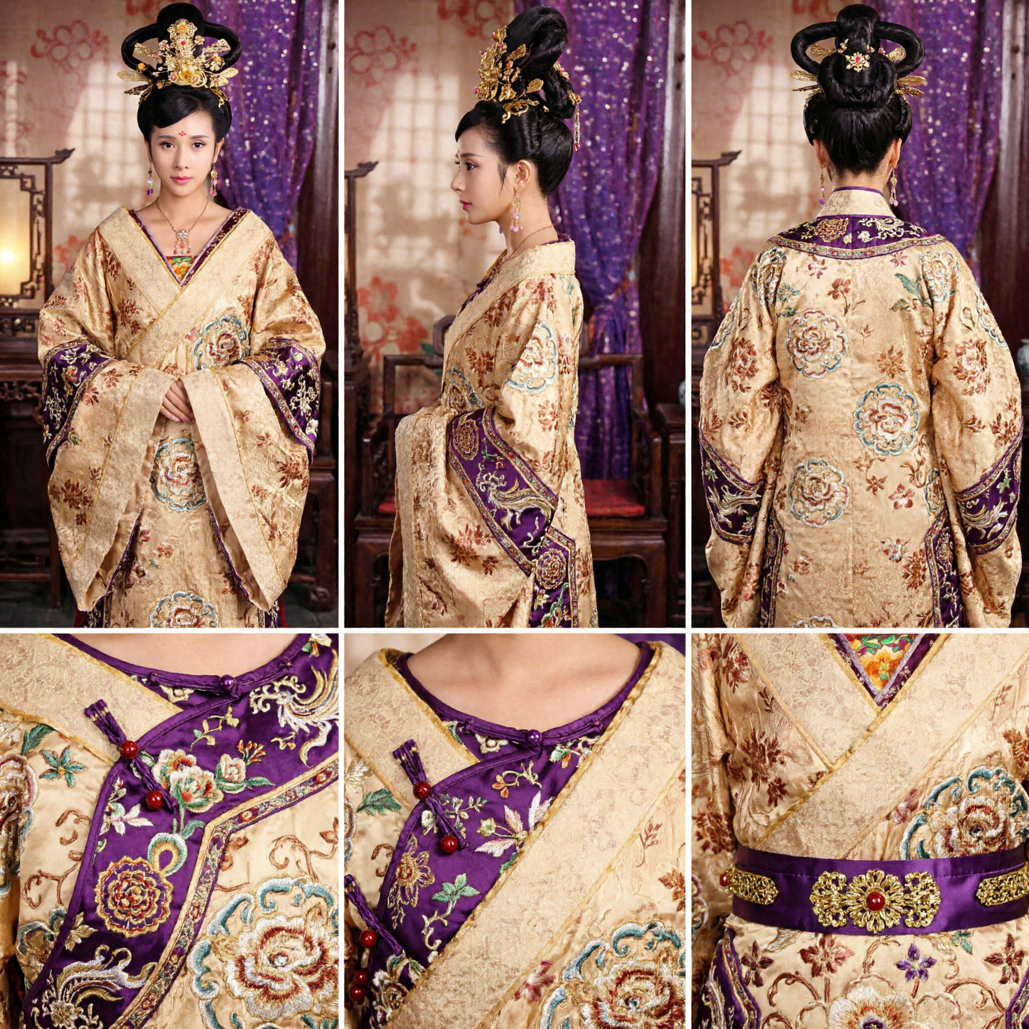 Ancient Chinese Tang Dynasty Empress Headdress Gold Hair Accessories Traditional Hanfu Costume for Women - Asian Costume