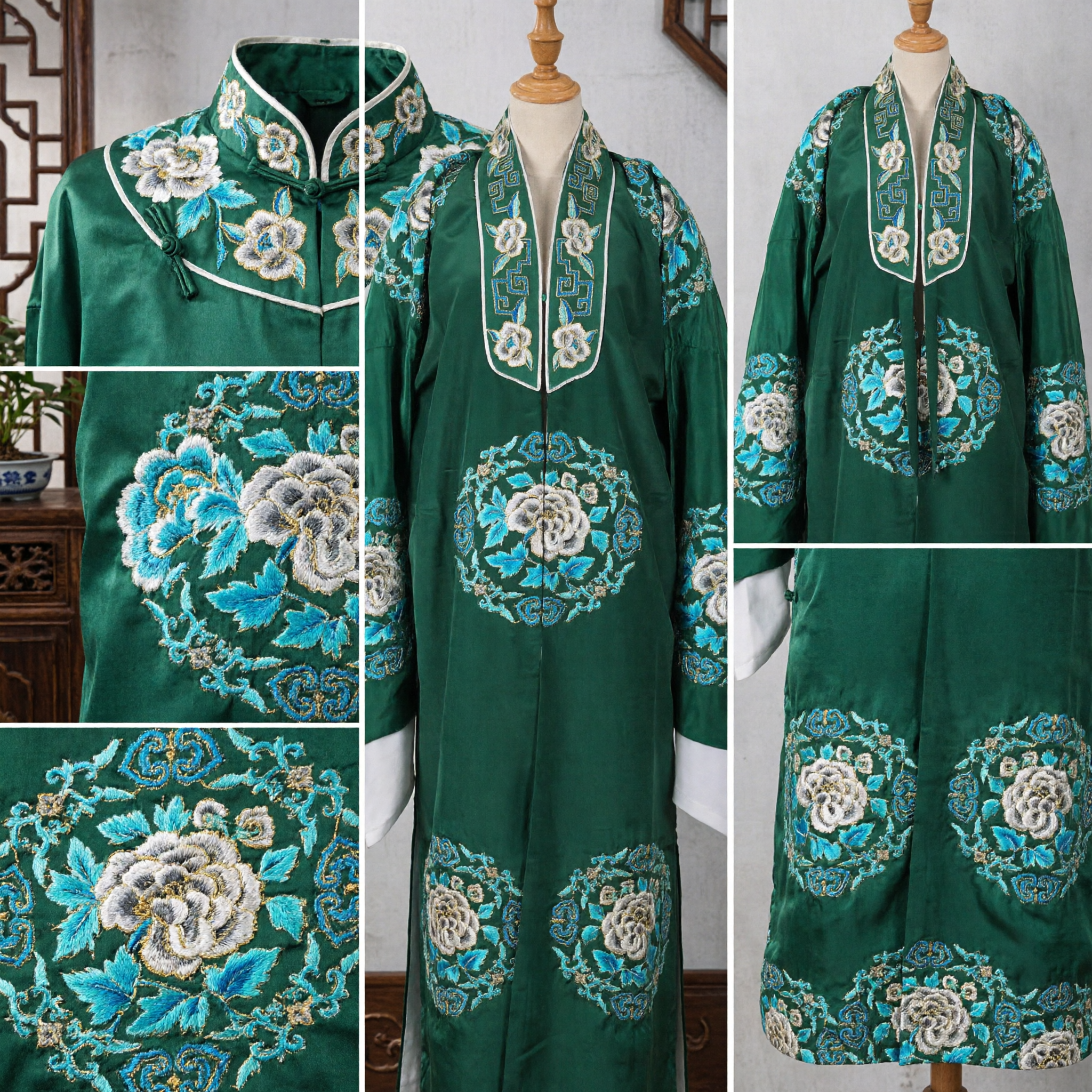 Traditional Chinese Peking Opera Green Embroidered Peony Cape Costume for Hua Dan Stage Performance - Asian Costume