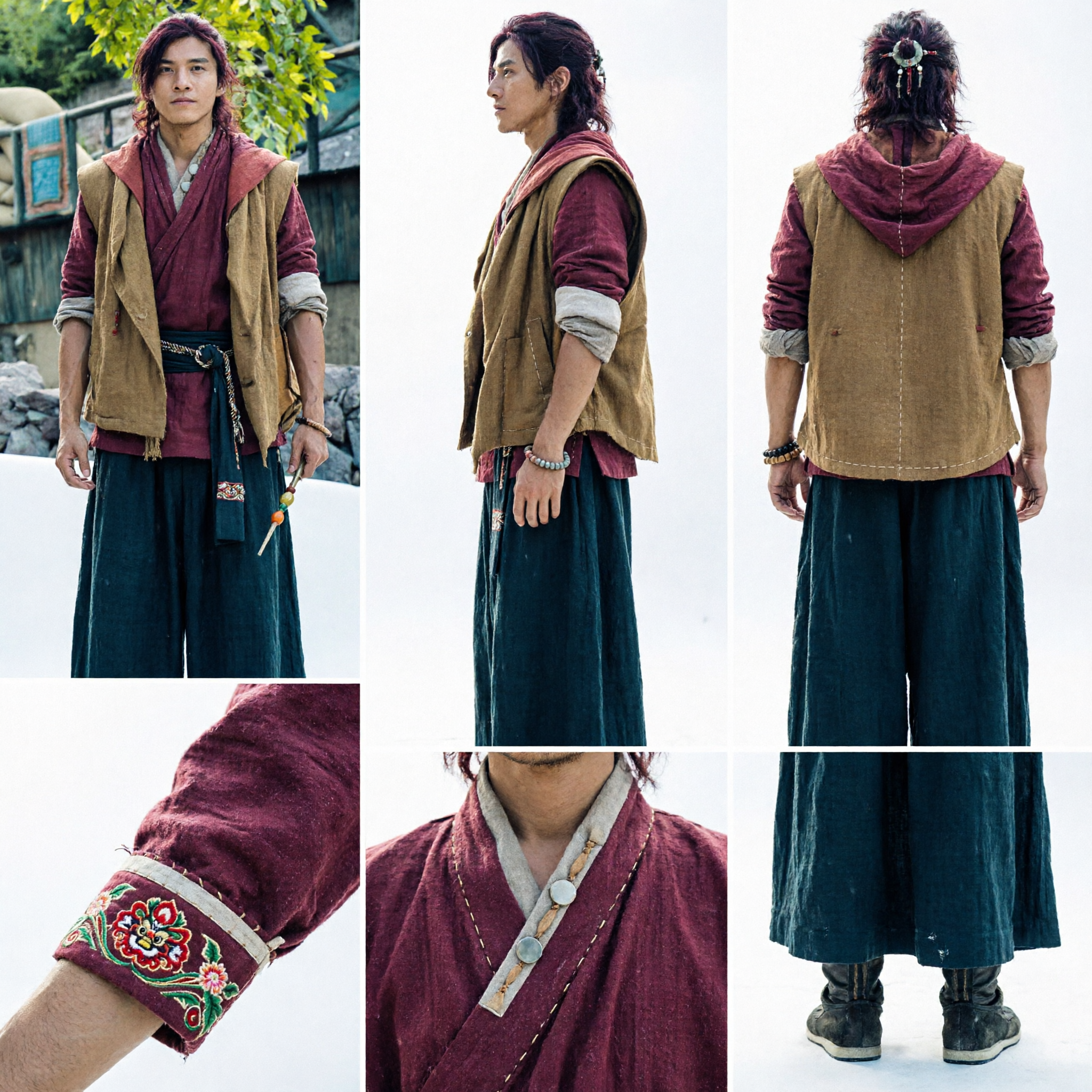 Men's Ancient Chinese Swordsman Costume Traditional Wuxia Martial Arts Cosplay Hanfu Clothing Set - Asian Costume